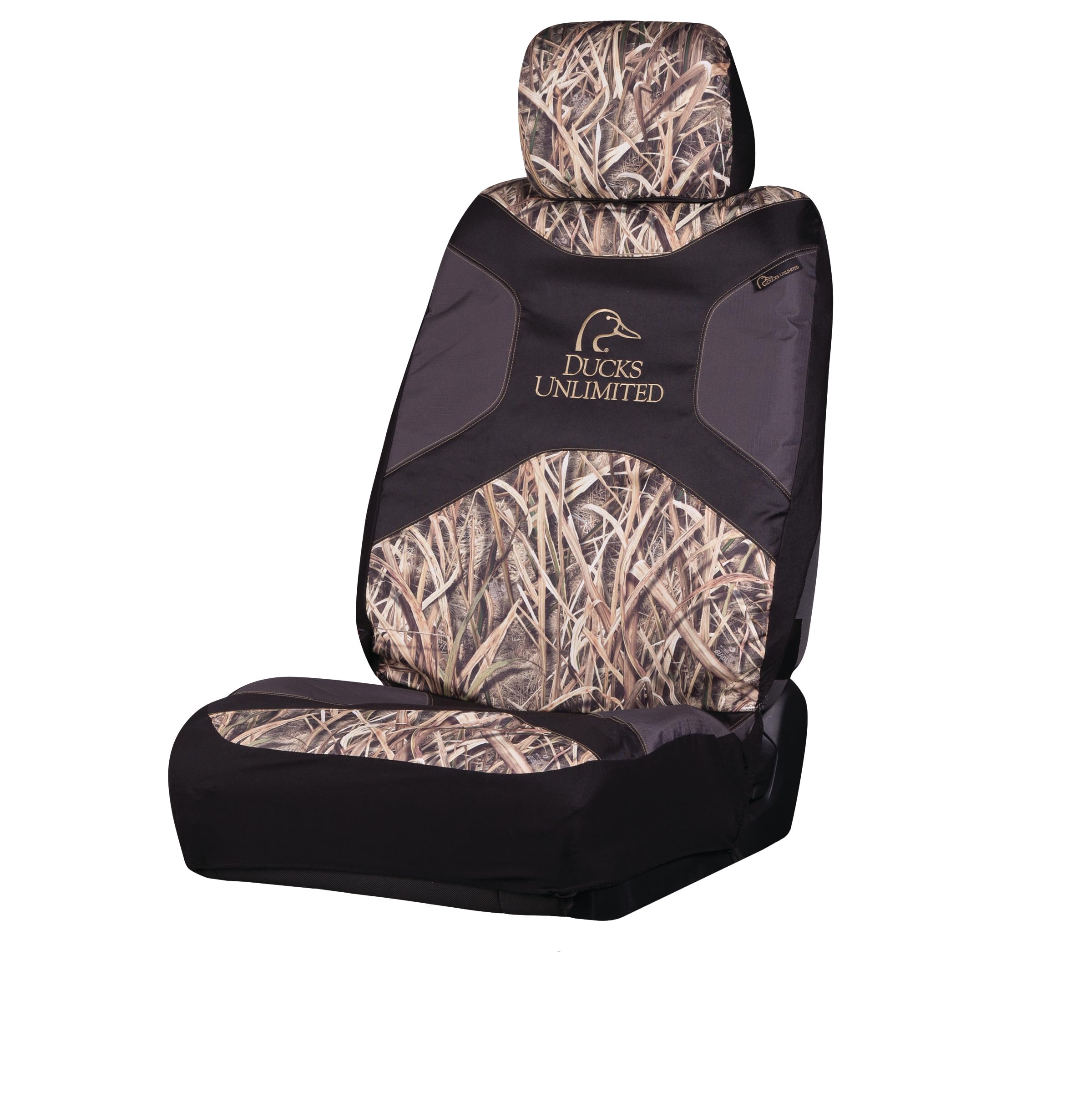 Ducks Unlimited front view seat cover showing full Mossy Oak Blades protection and style