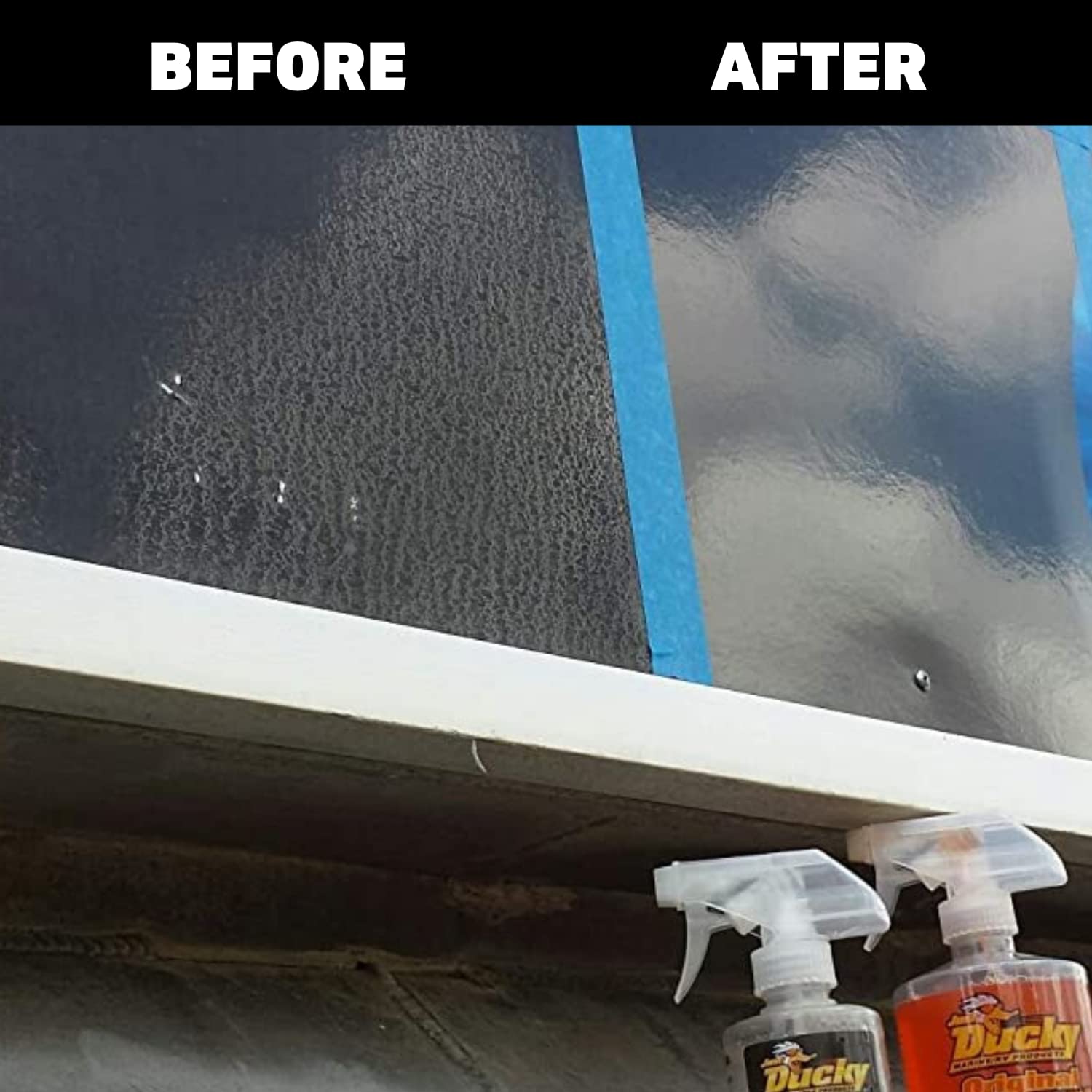 DUCKY PRODUCTS cleaned car hood showing restored finish without wax