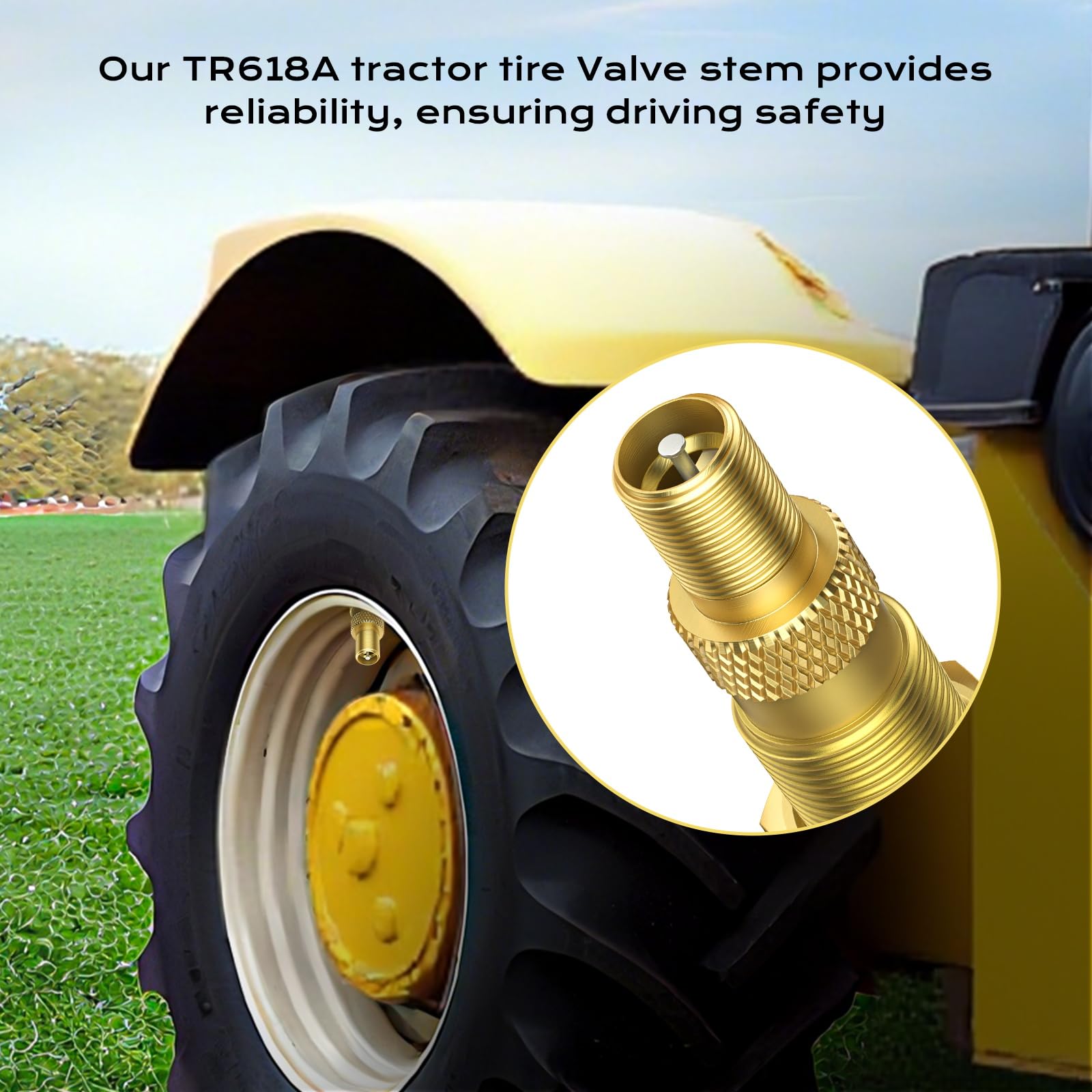 Dueilgo TR618A installed on tractor rim showing reliable air retention benefit