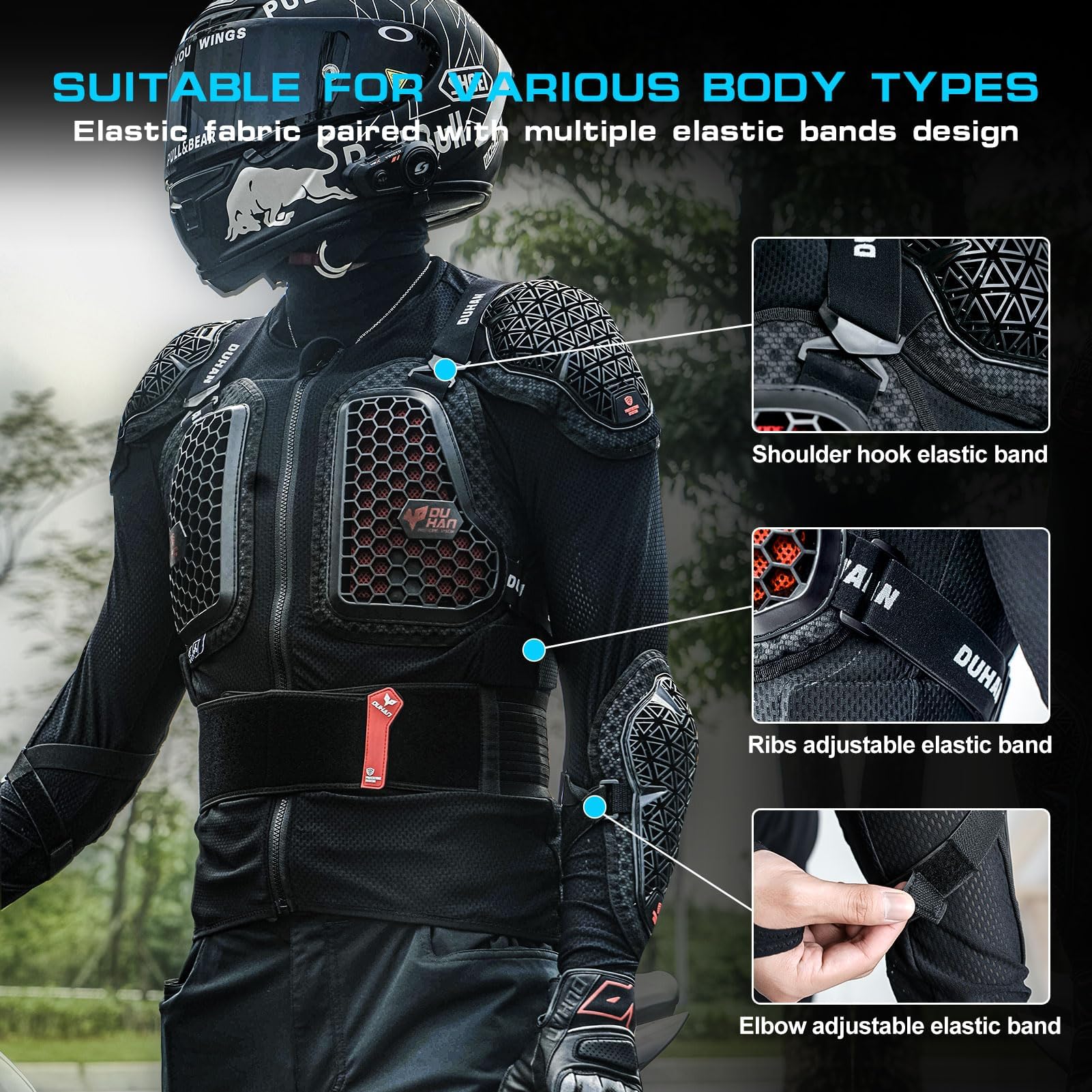 DUHAN jacket worn by rider on dirt bike demonstrating ventilation and mobility