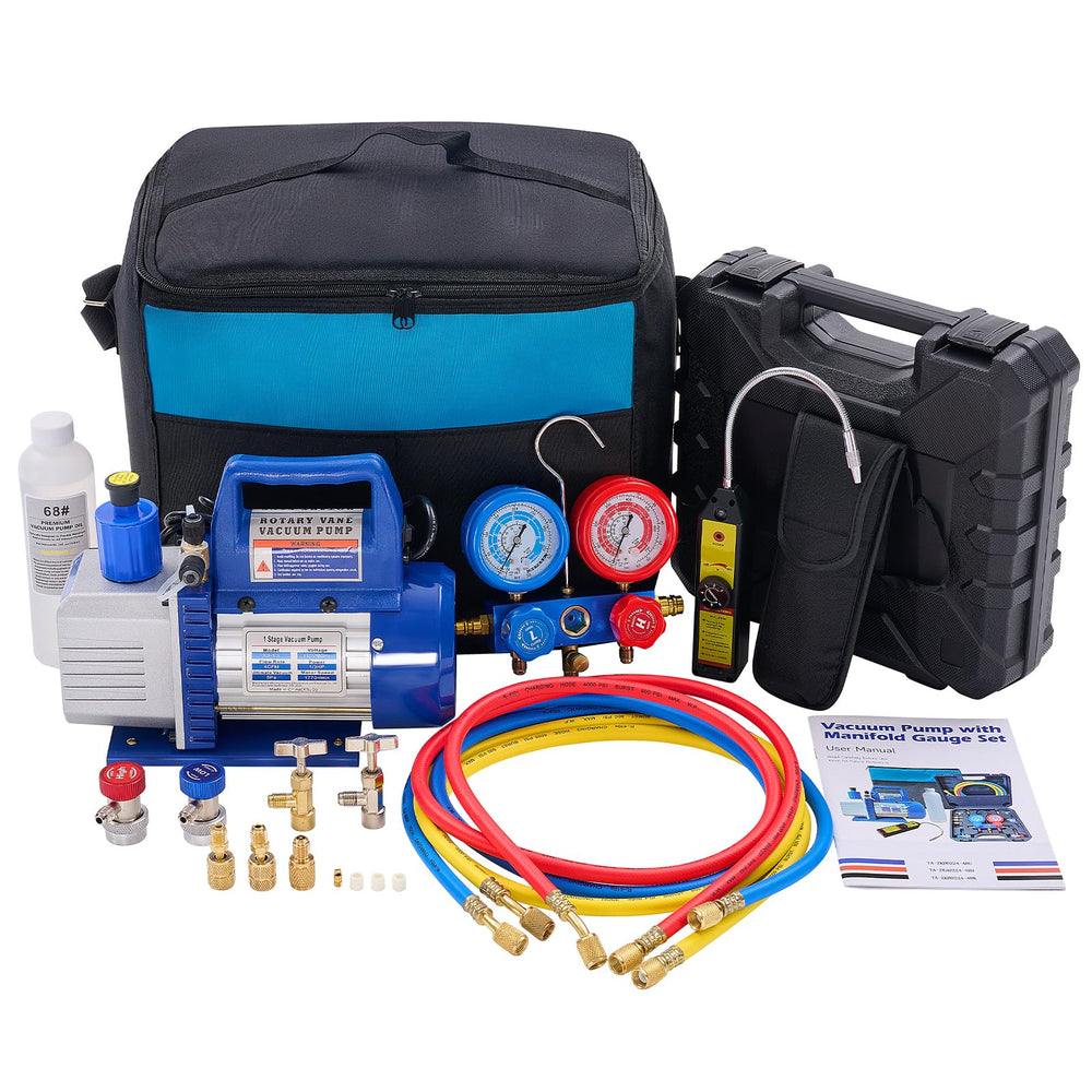 DUMOS vacuum pump front view showing compact design and stable base for fast evacuation