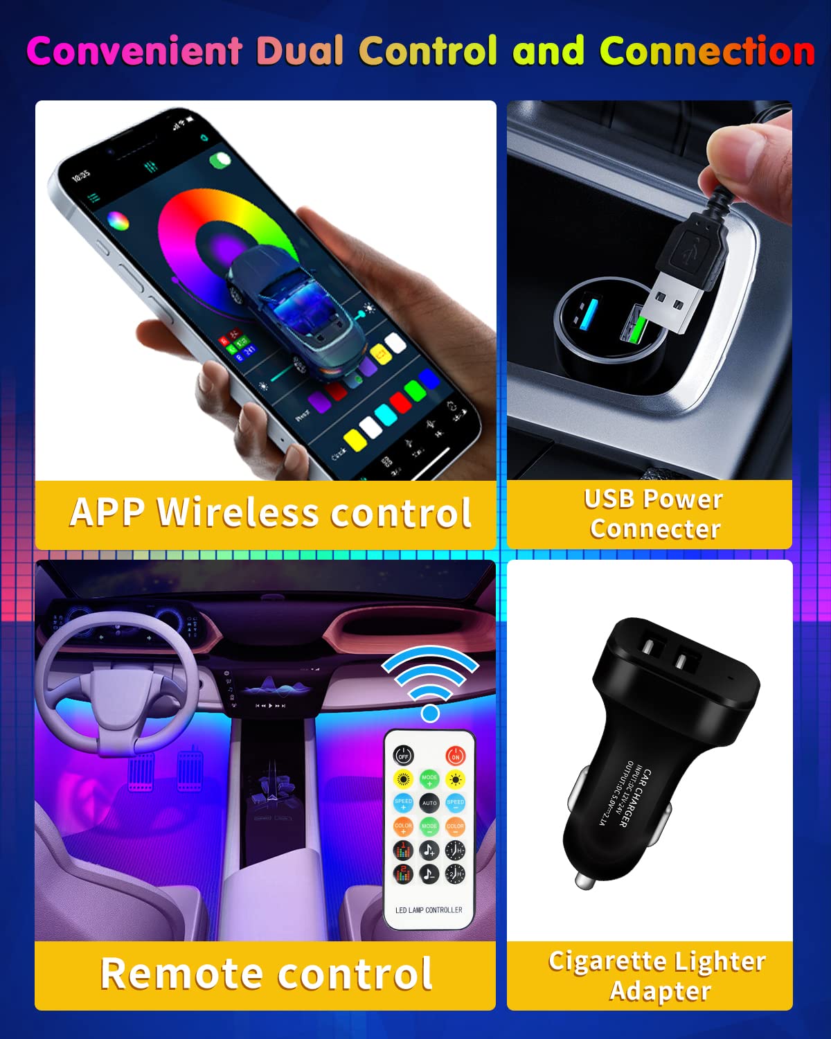 DUOFU365 interior strip lights creating colorful night-drive ambience for immersive music rides