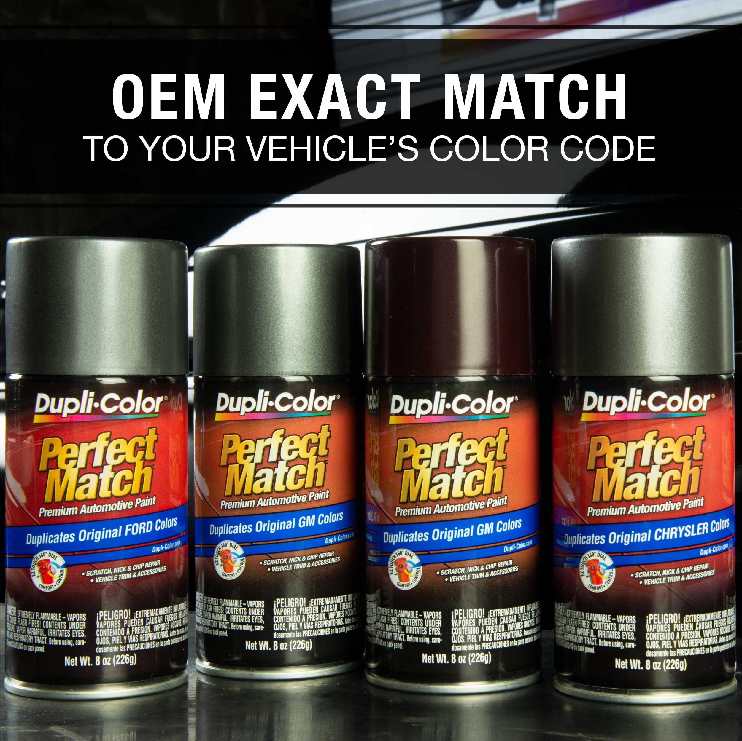 Dupli-Color 8 oz can next to common objects showing compact size advantage