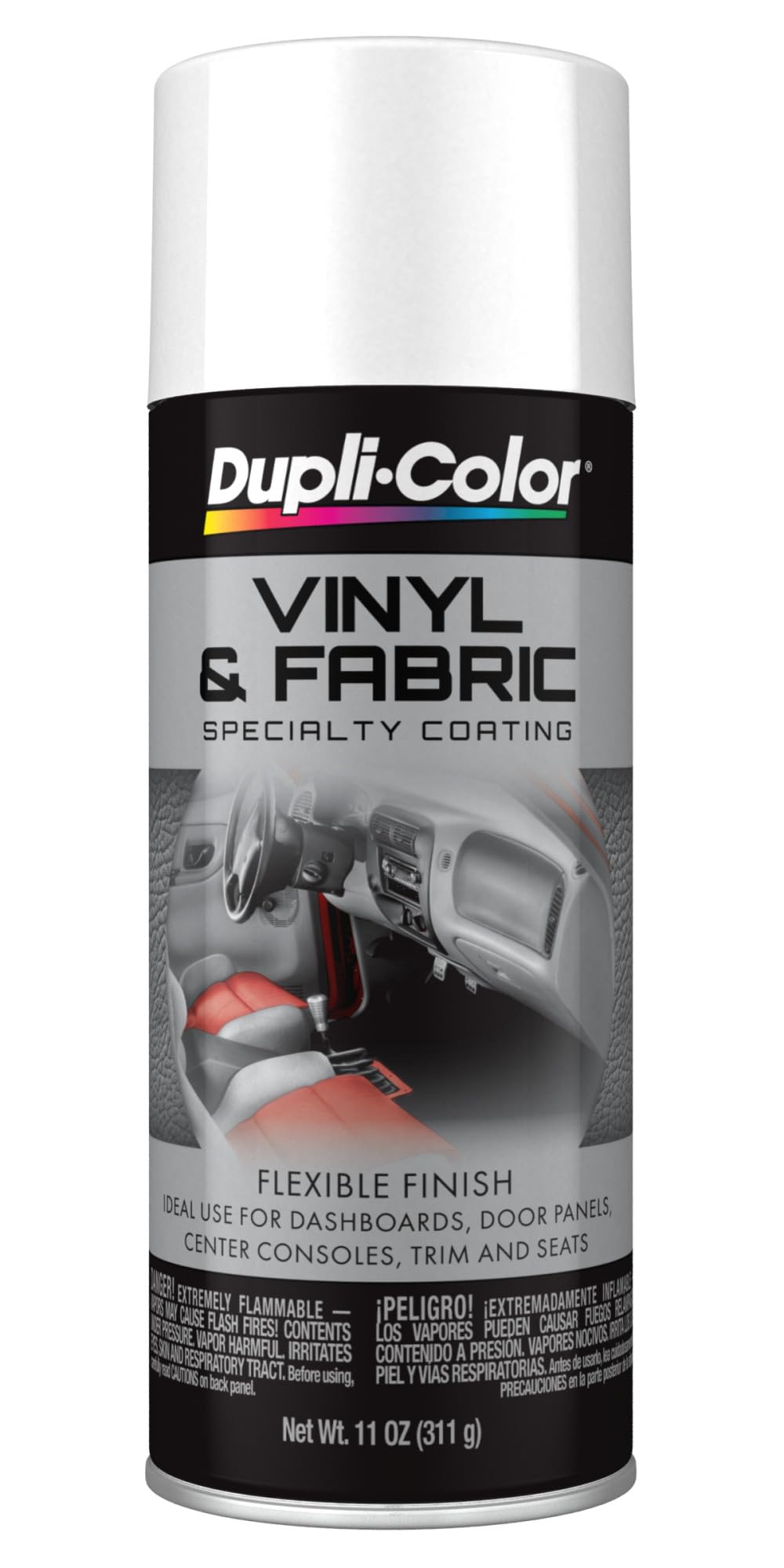 Dupli-Color front can gloss white showing product and brand benefits