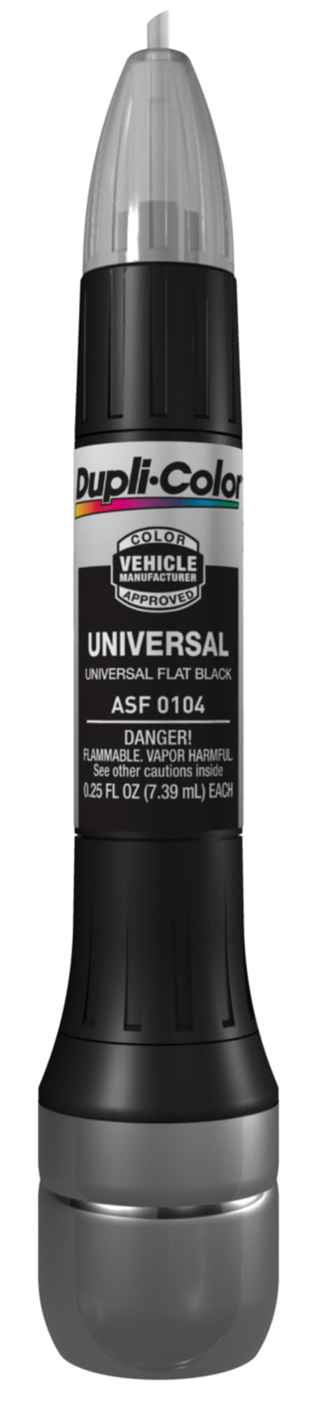 Dupli-Color front packaging showing flat black paint and dual-end tool, fast repairs