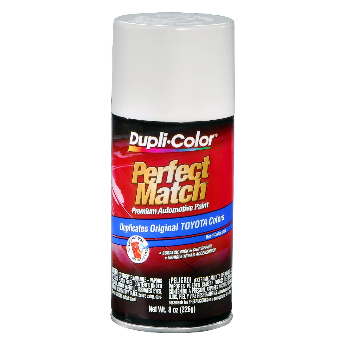 Dupli-Color can front view showing Natural White label and benefit of OEM matching
