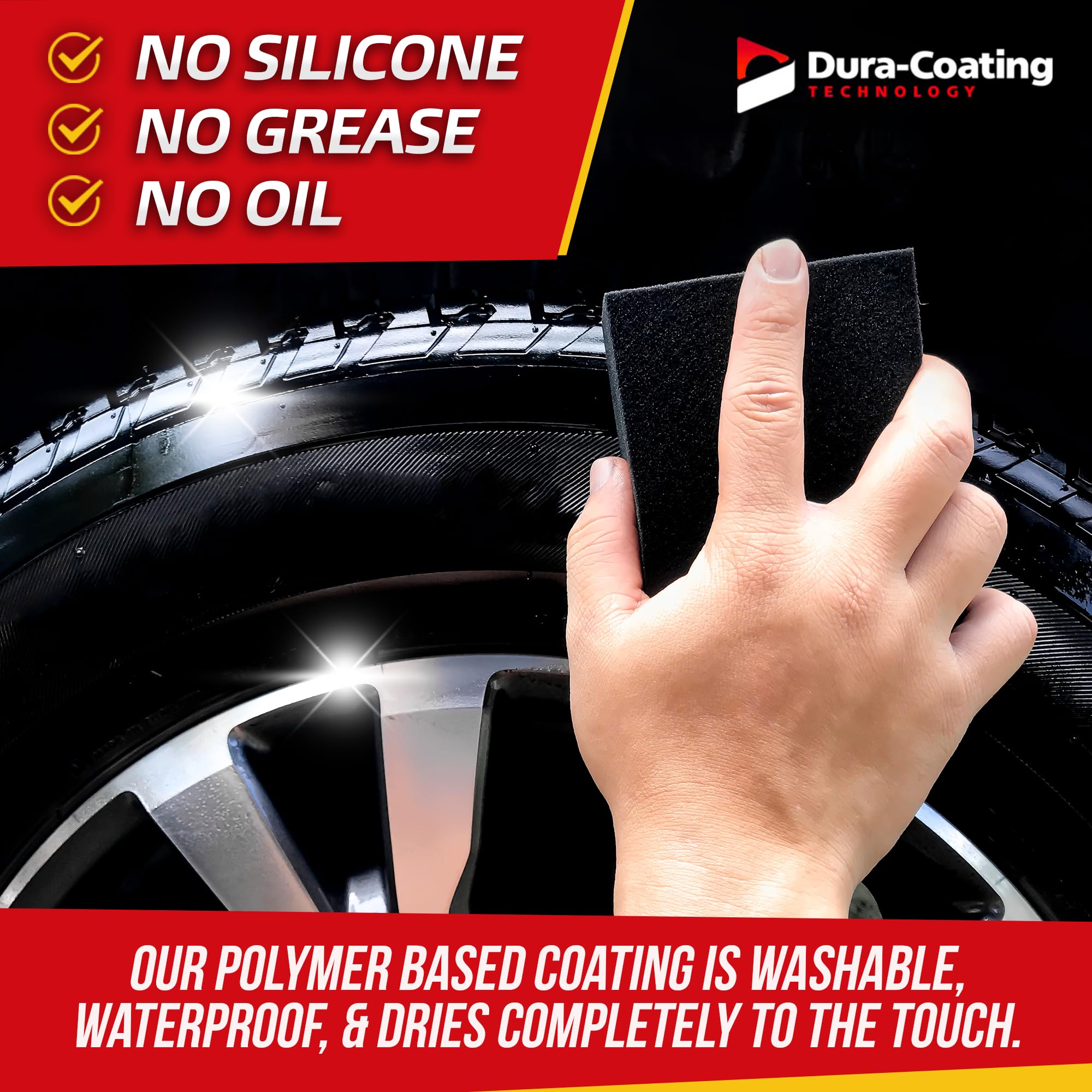 DURA-COATING TECHNOLOGY before and after tire comparison showing restored finish