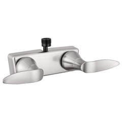 Dura Faucet front view showing diverter and winged levers for precise control