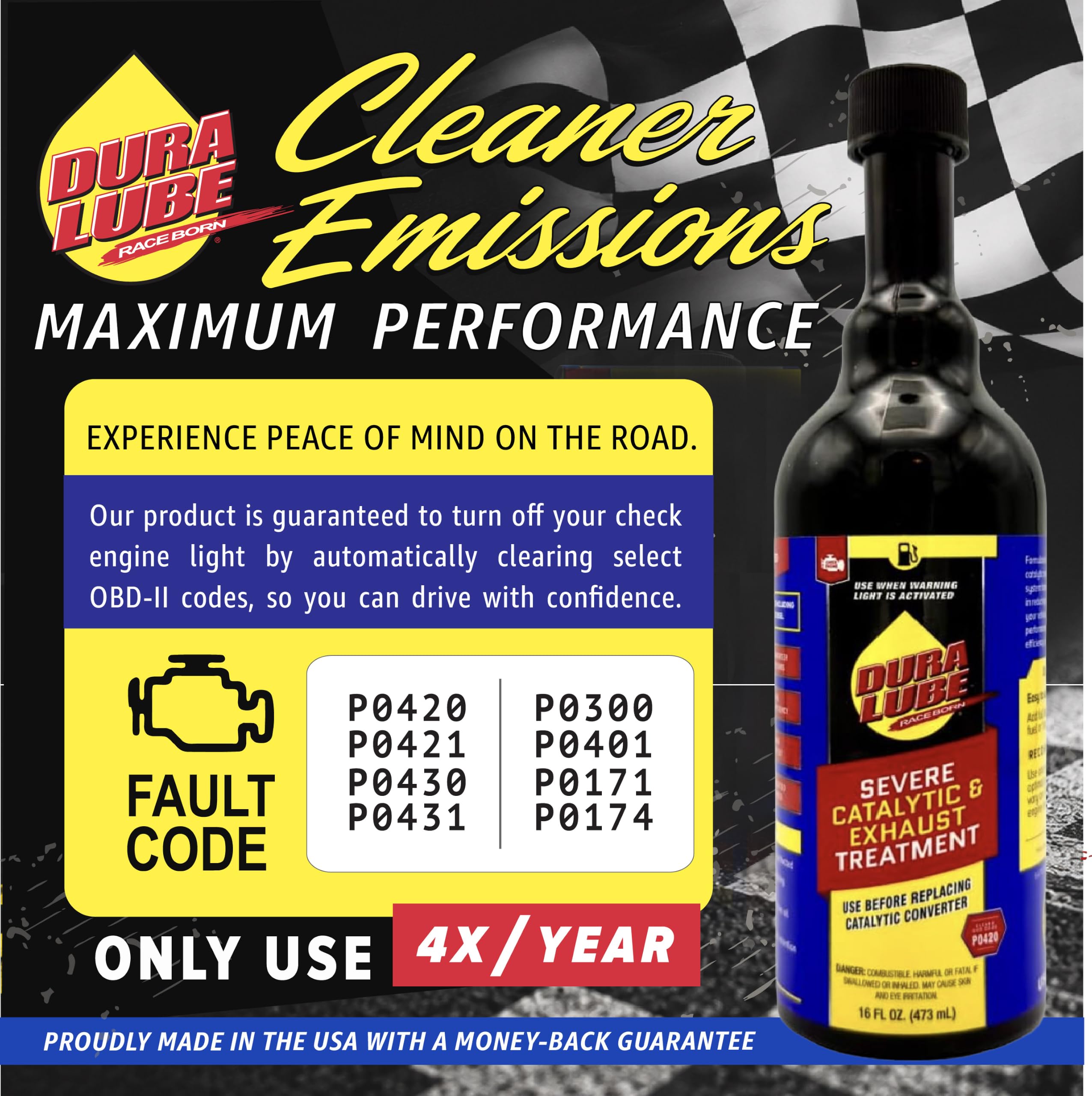 Dura Lube bottle positioned at a gas tank opening showing compatibility