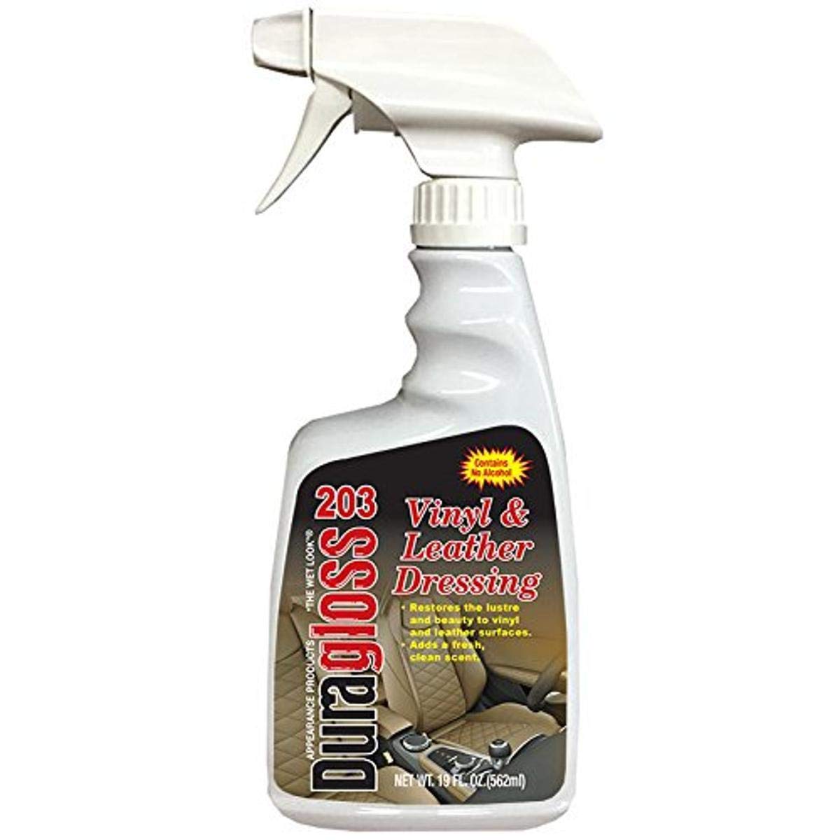 Duragloss 203 front label showing bottle and benefit of restored vinyl sheen