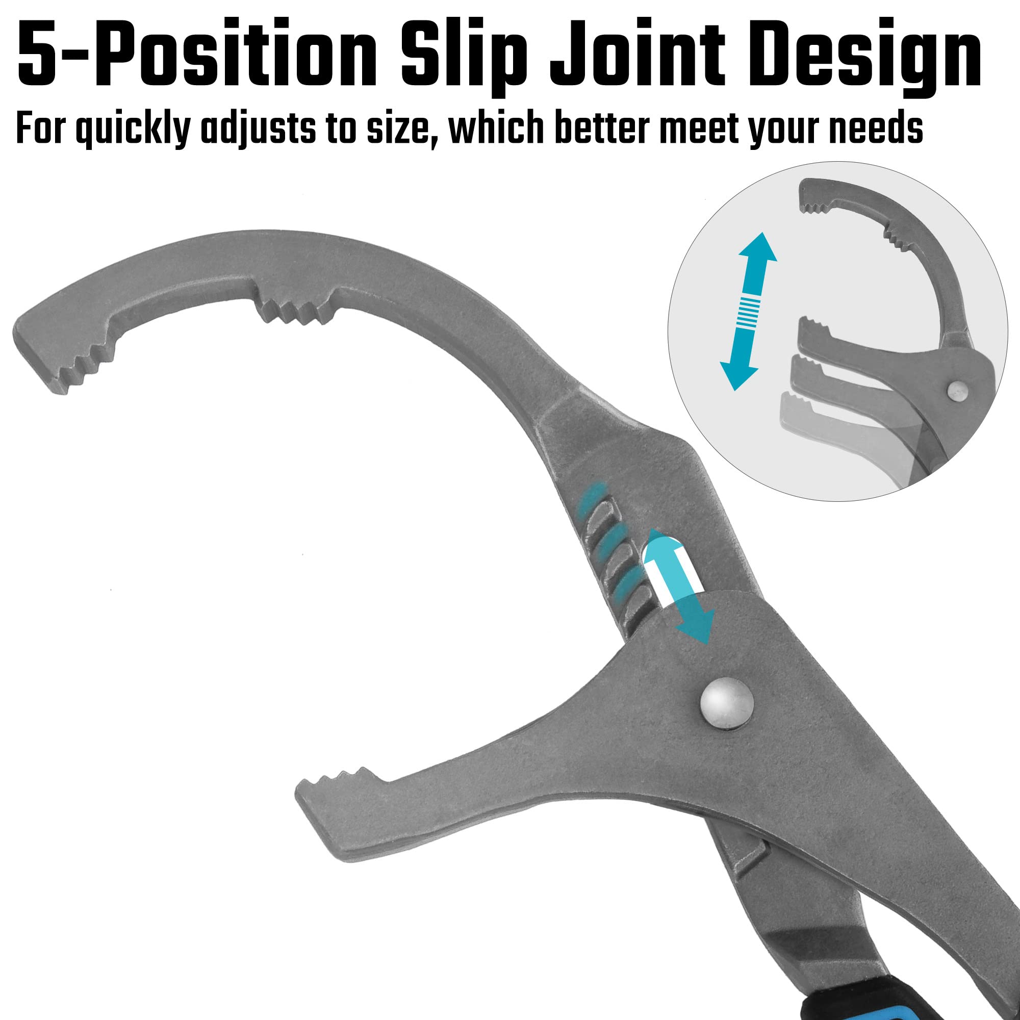 DURATECH serrated jaws close-up demonstrating secure grip on oily filters