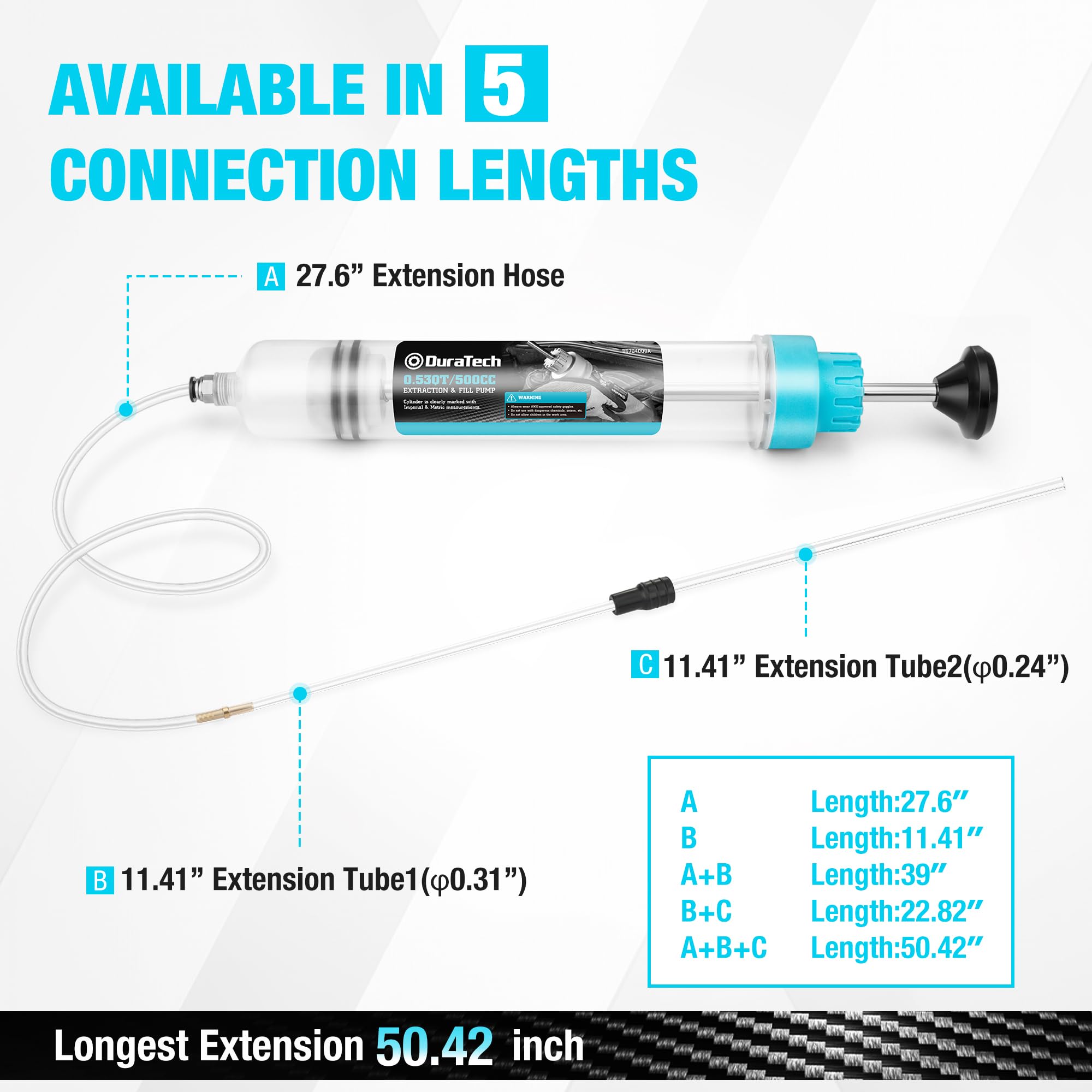 DURATECH two rigid tubes and long silicone hose laid out to show maximum reach
