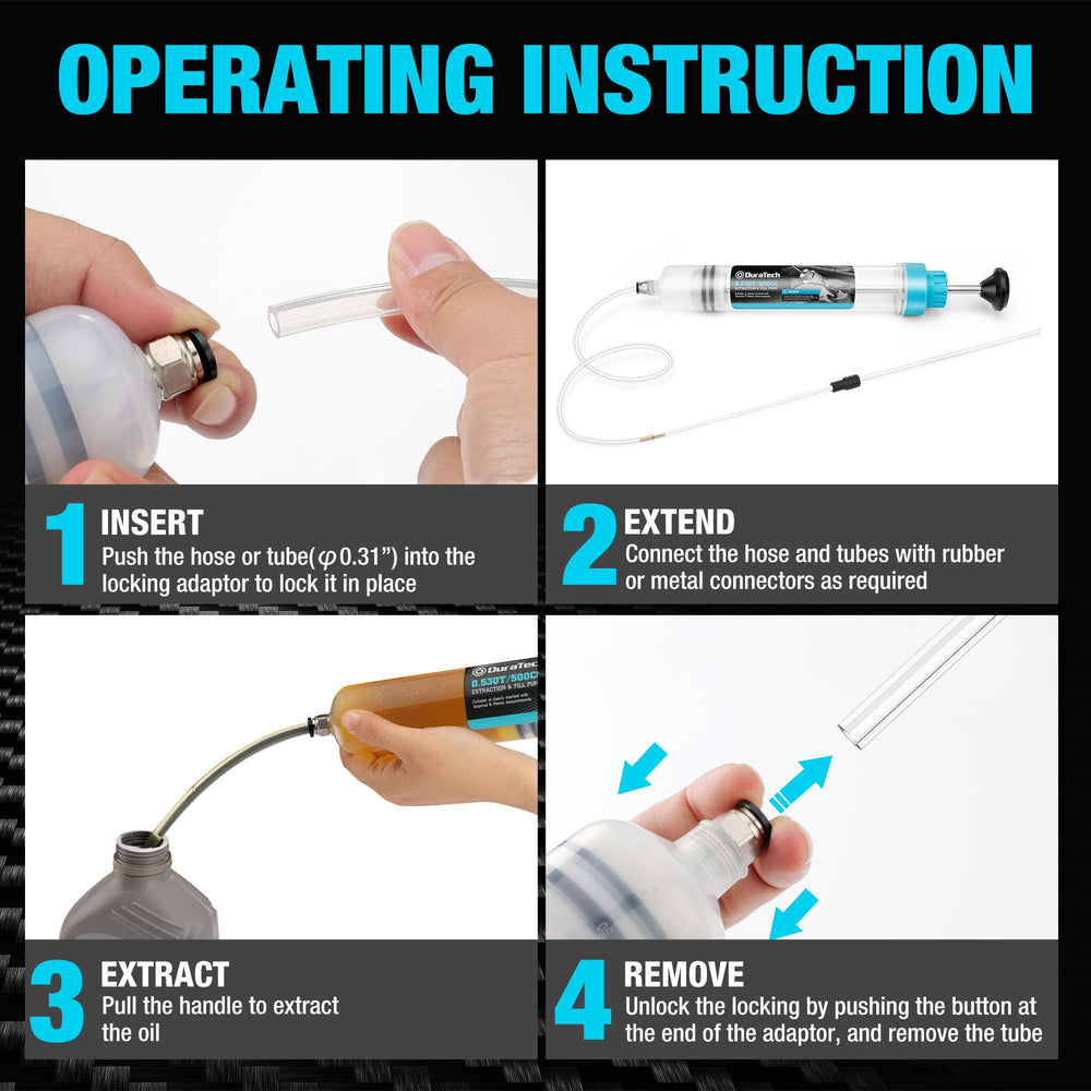 DURATECH extractor in use at a car engine bay enabling spill-free fluid removal