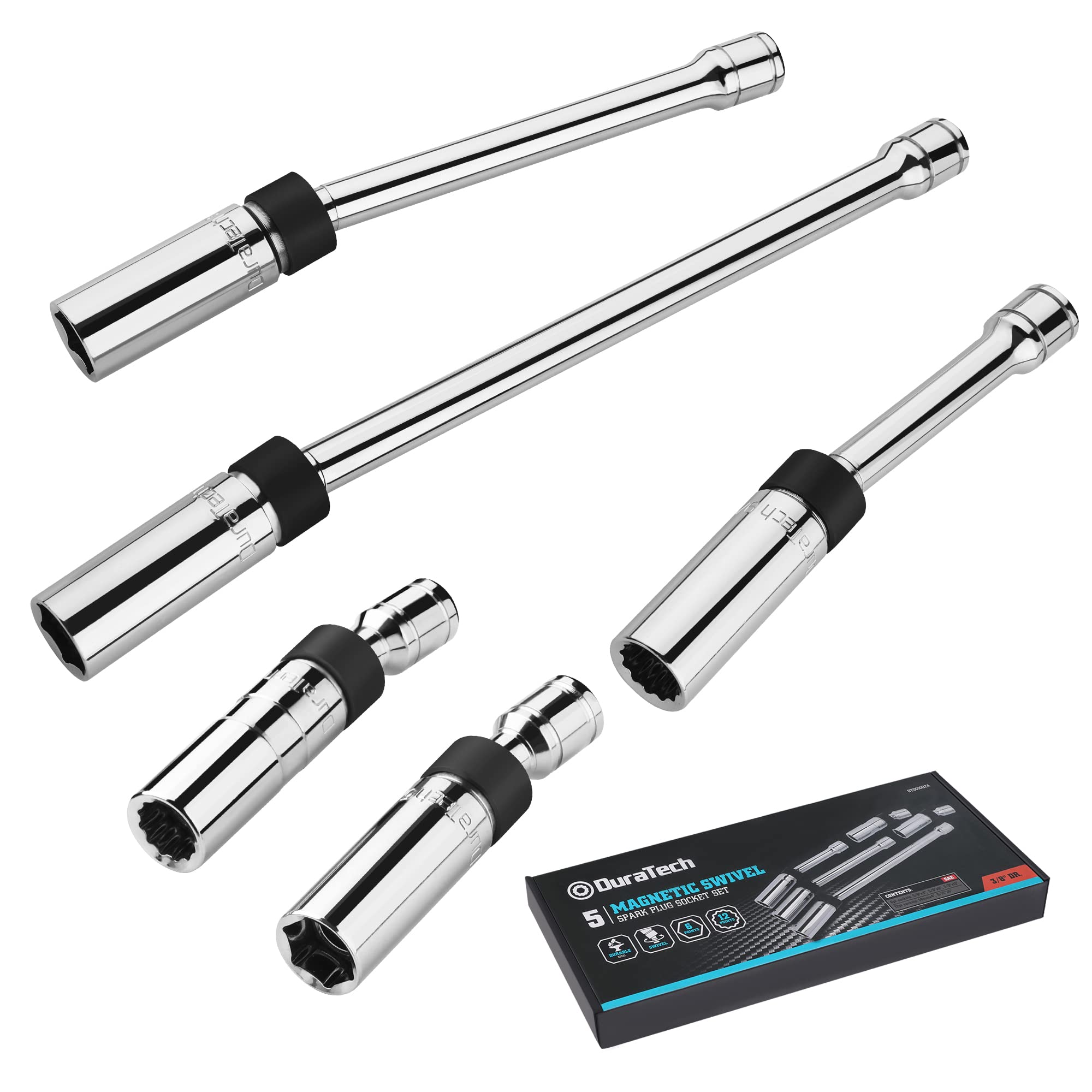 DURATECH front packaging showing full five-piece socket set and organized case for easy transport