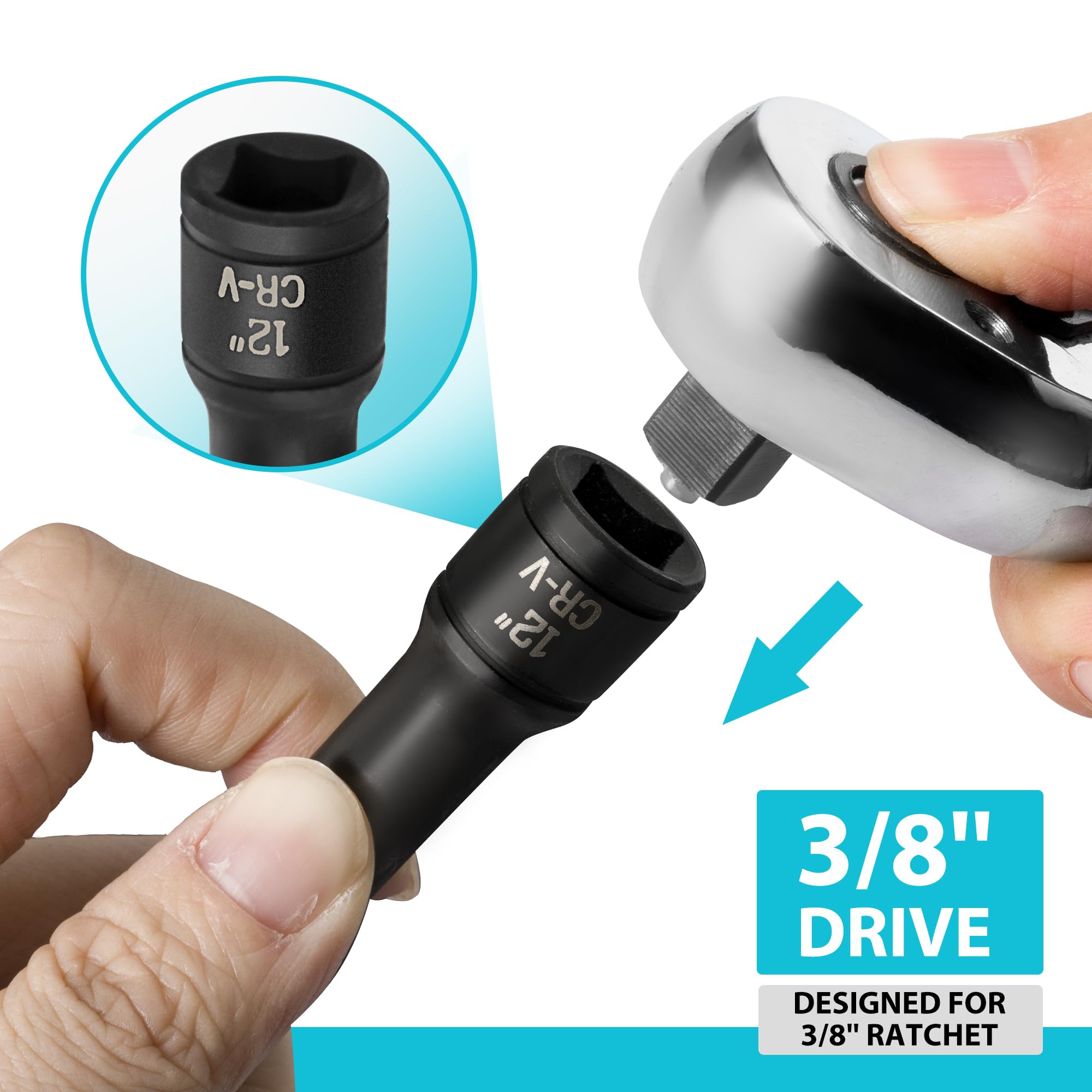 DURATECH knurled grip and 3/8" drive for secure handling and reduced slip