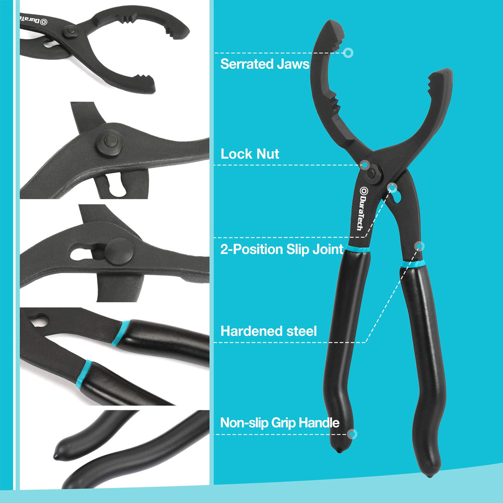 DURATECH close-up serrated plier jaws delivering firm grip on smooth filters