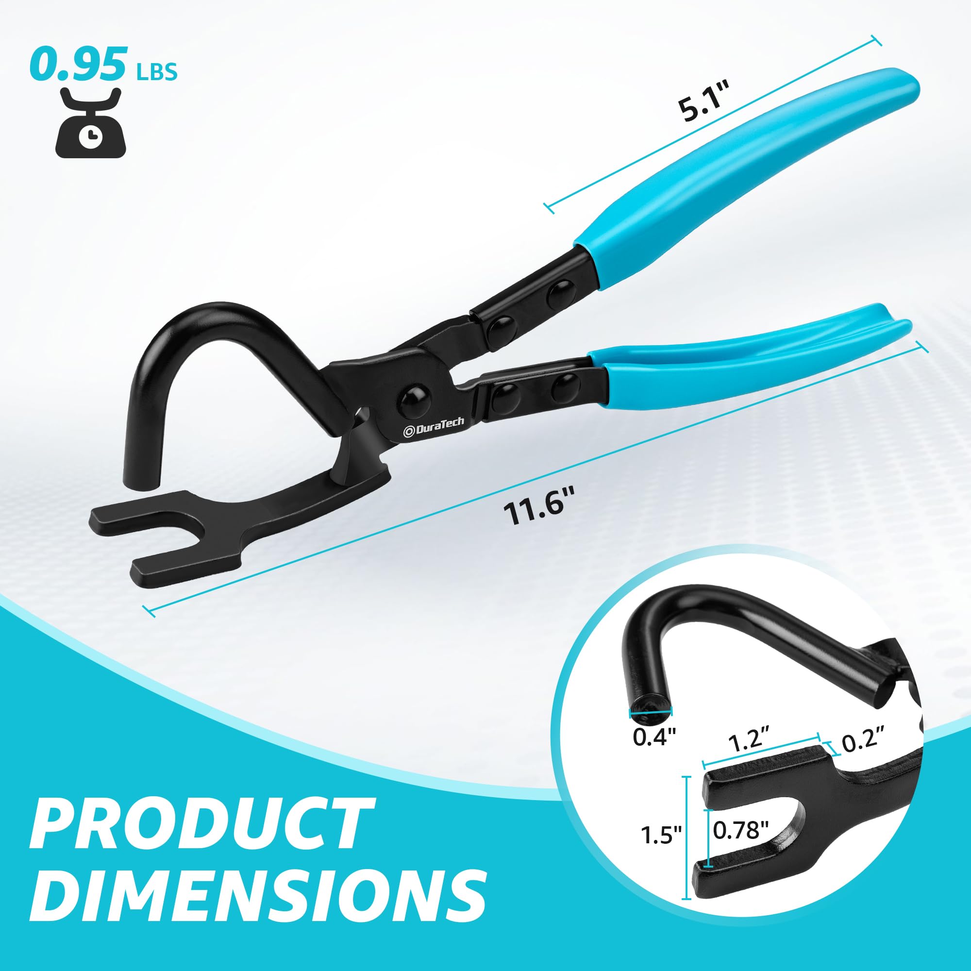 DURATECH pliers beside ruler showing compact size for confined areas
