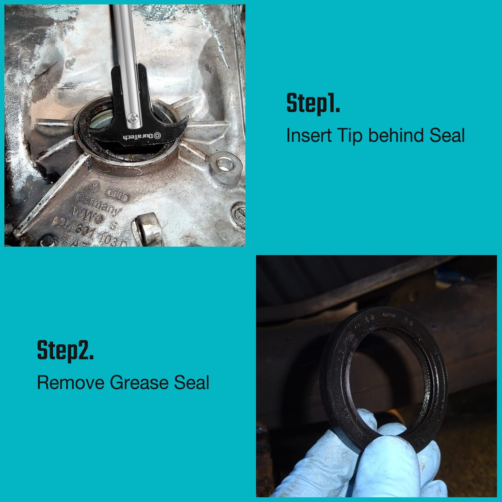DURATECH in-use removing an axle seal demonstrating safe, controlled leverage