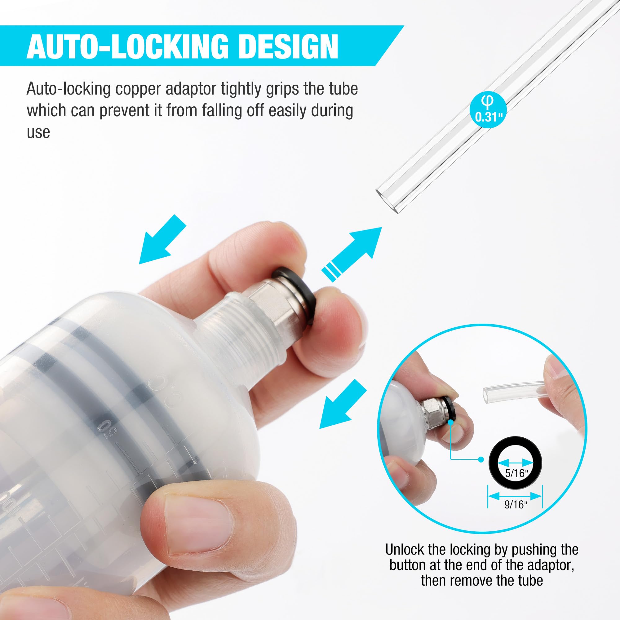 DURATECH self-locking connector close-up preventing hose detachment under suction