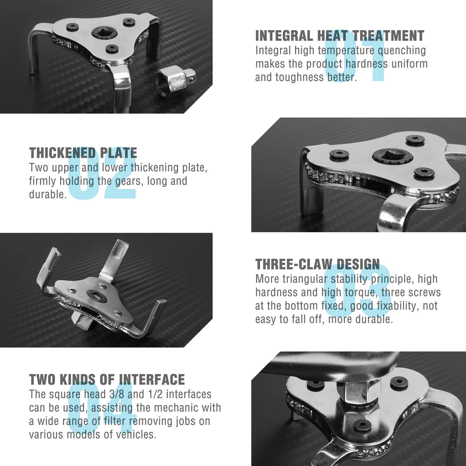 DURATECH pliers and wrench in use on engine demonstrating easier filter removal