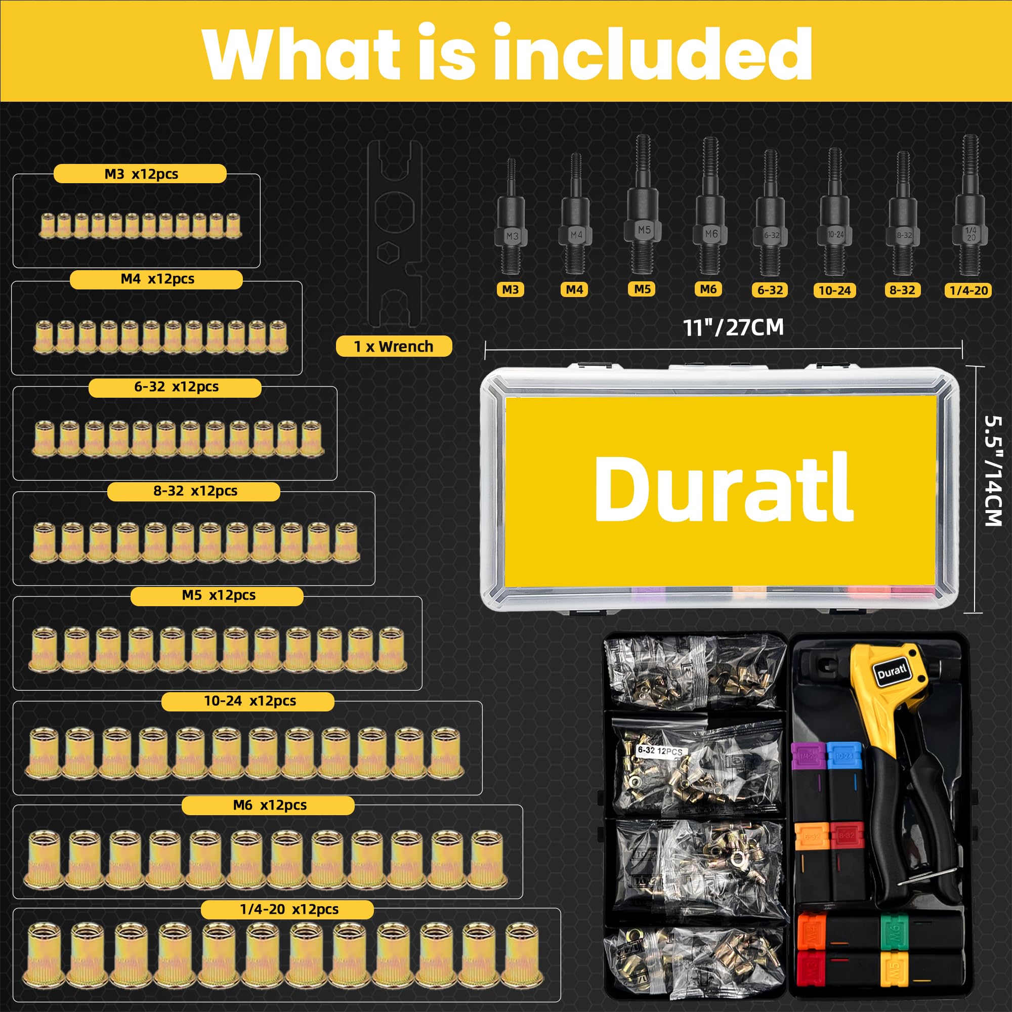 Duratl rotary knob and disassembled head illustrating quick mandrel changes