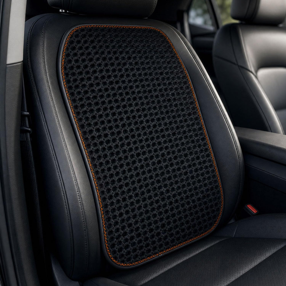 DUYUNCHEN front view of black back cushion showing fit and cooling benefit