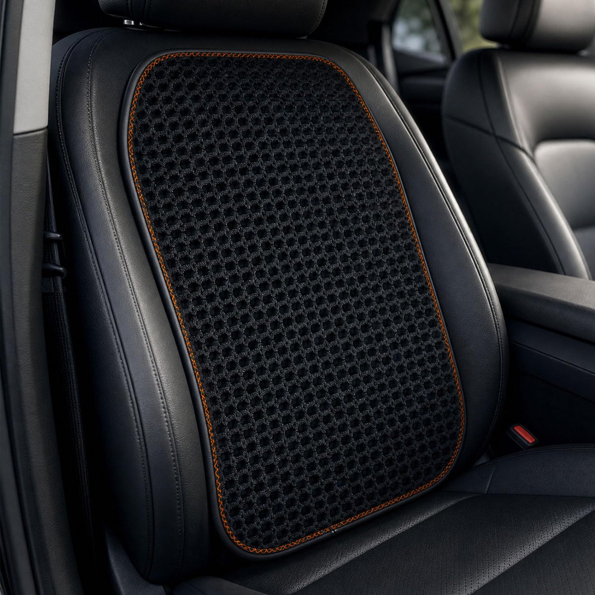 DUYUNCHEN front view of black back cushion showing fit and cooling benefit