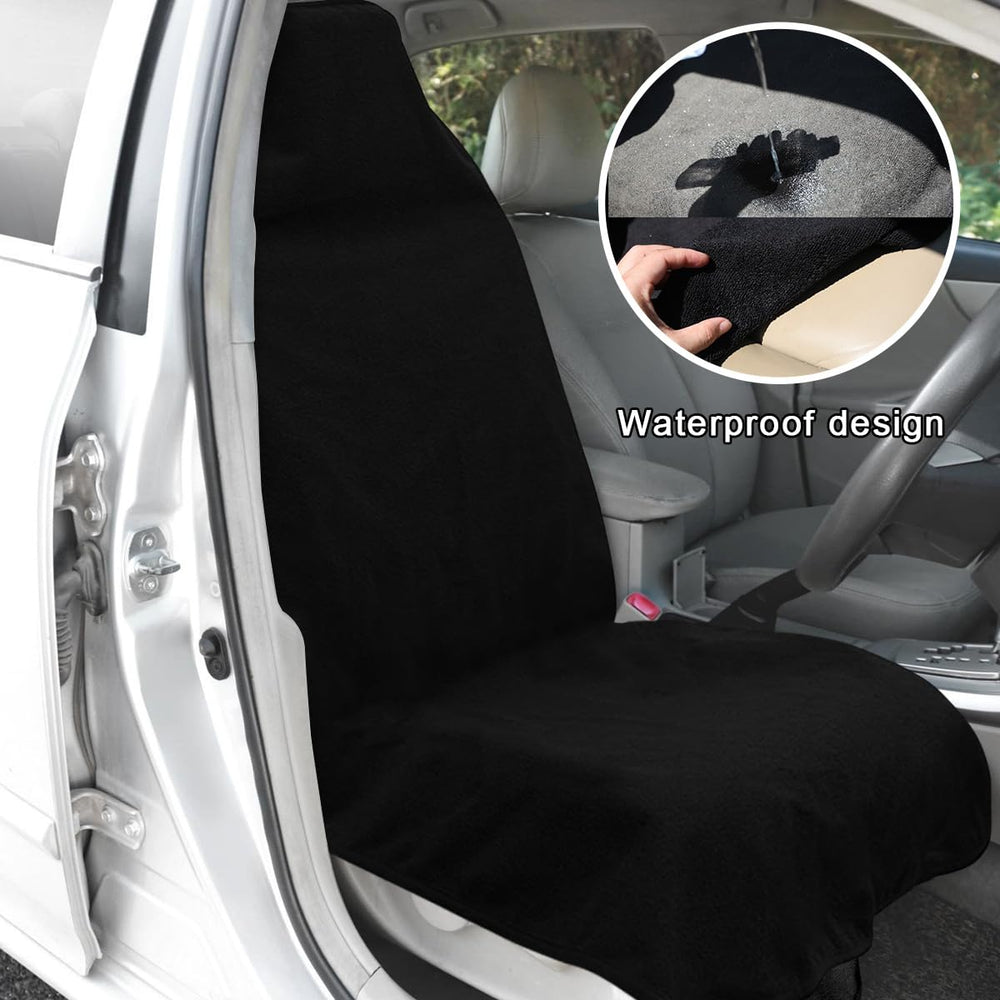 DXNQ seat cover in car parked at beach showing outdoor convenience