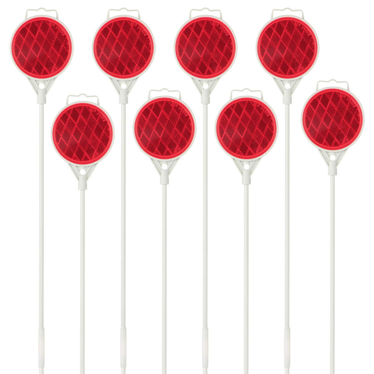 DXSIGN pack of eight driveway markers showing front view and reflectors for clear visibility