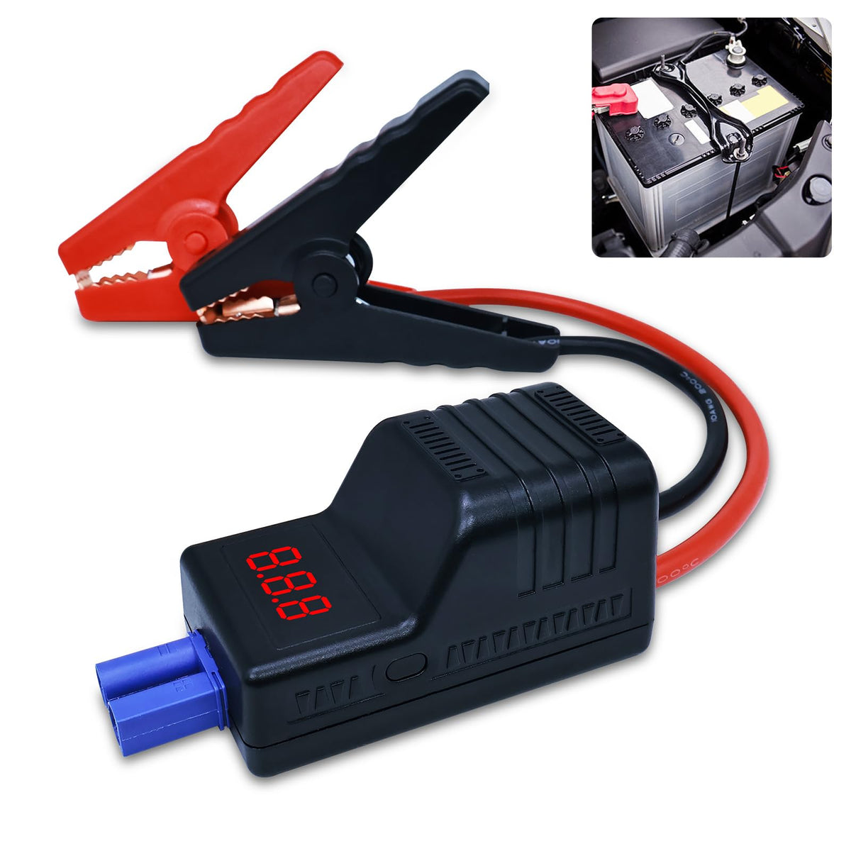 DY Power Sun front view of EC5 clamps showing robust housing and cable for reliable starts