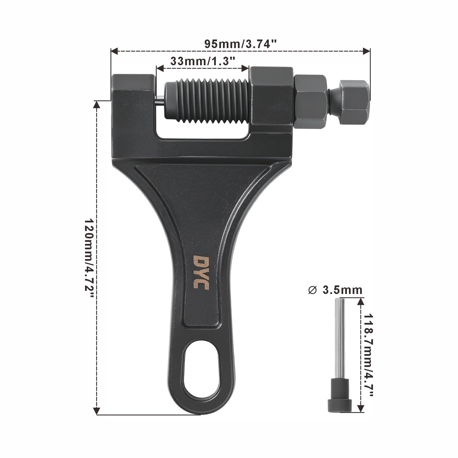 DYC DAIYOKI tool pressing out a motorcycle chain pin demonstrating reliable roadside repairs