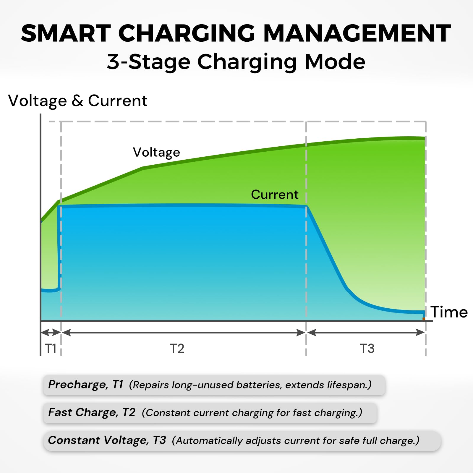 Dyness charger hooked to an RV battery demonstrating fast 24V LiFePO4 charging