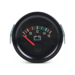 Dyno Racing front view 52mm voltmeter showing clear needle and markings for quick checks