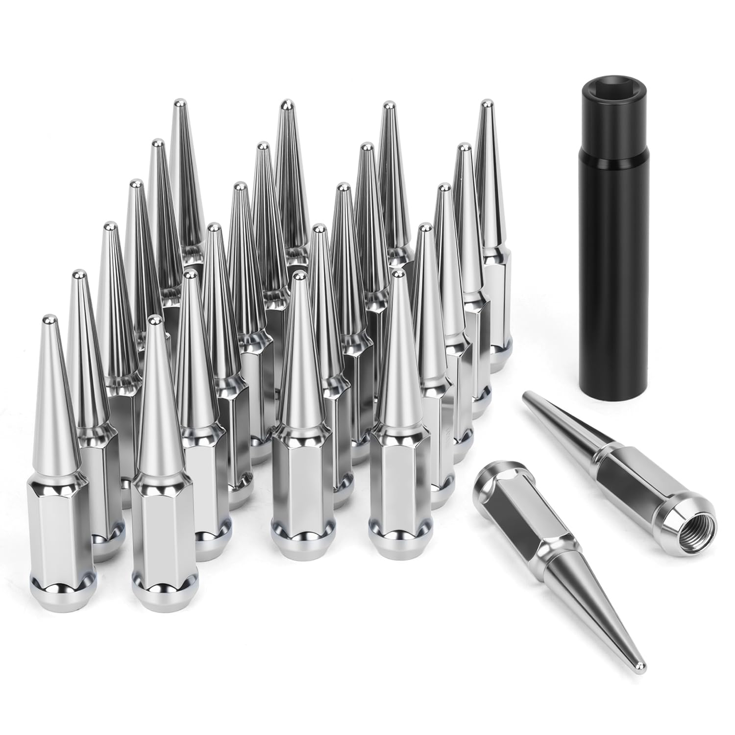 dynofit front packaging showing 24 spike lug nuts and organized set for easy identification