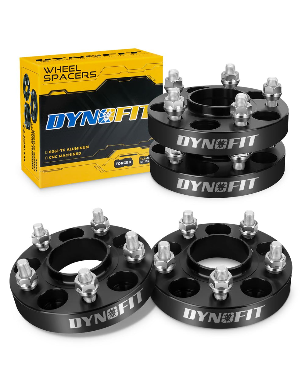 dynofit front packaging view showing four spacers and clean finish, professional quality