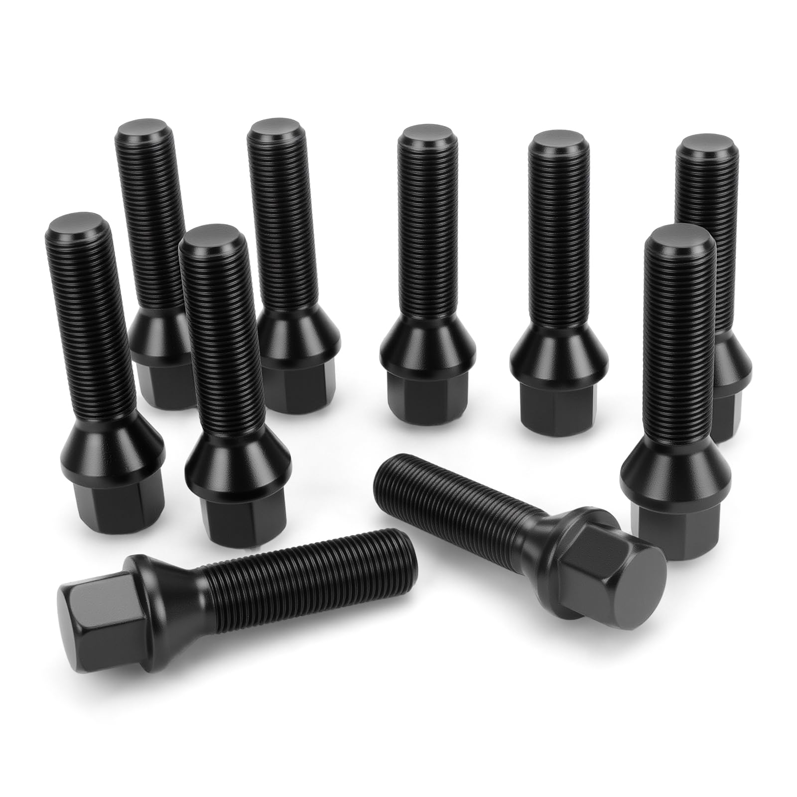 dynofit front view of lug bolts showing shape and uniform finish for secure fit