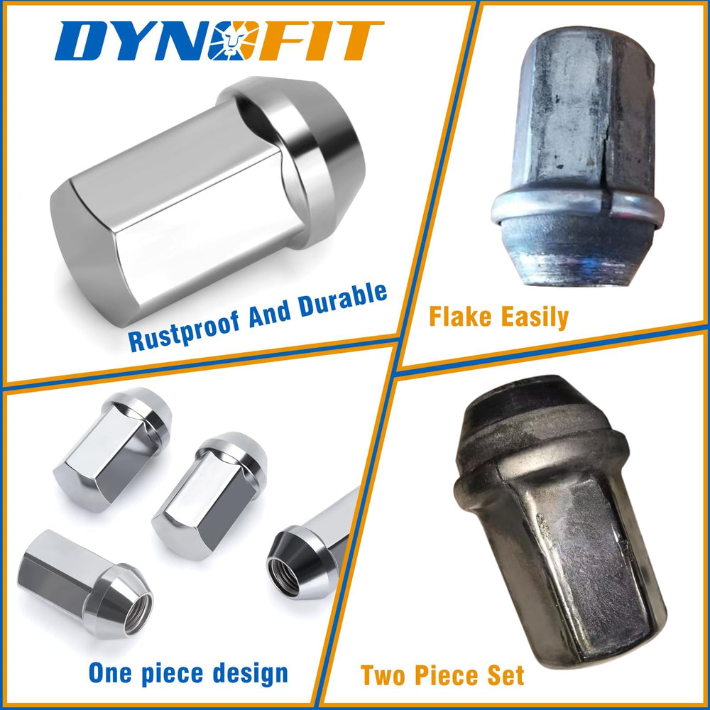 dynofit lug nut in hand for size scale and confidence in fit