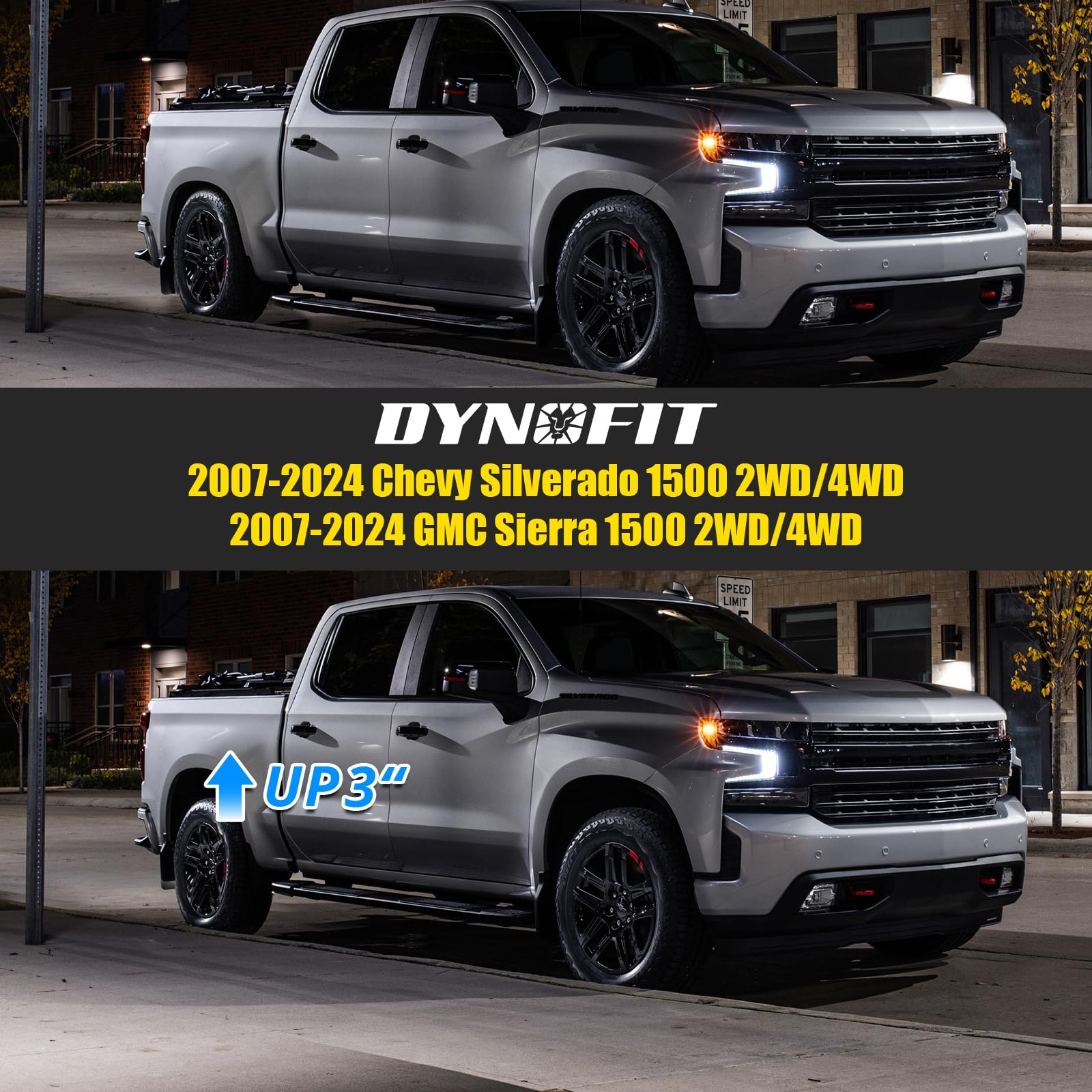 dynofit on truck rear lifestyle shot demonstrating leveled stance
