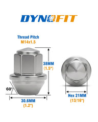 dynofit close-up of lug nut threads showing clean pitch for reliable fit