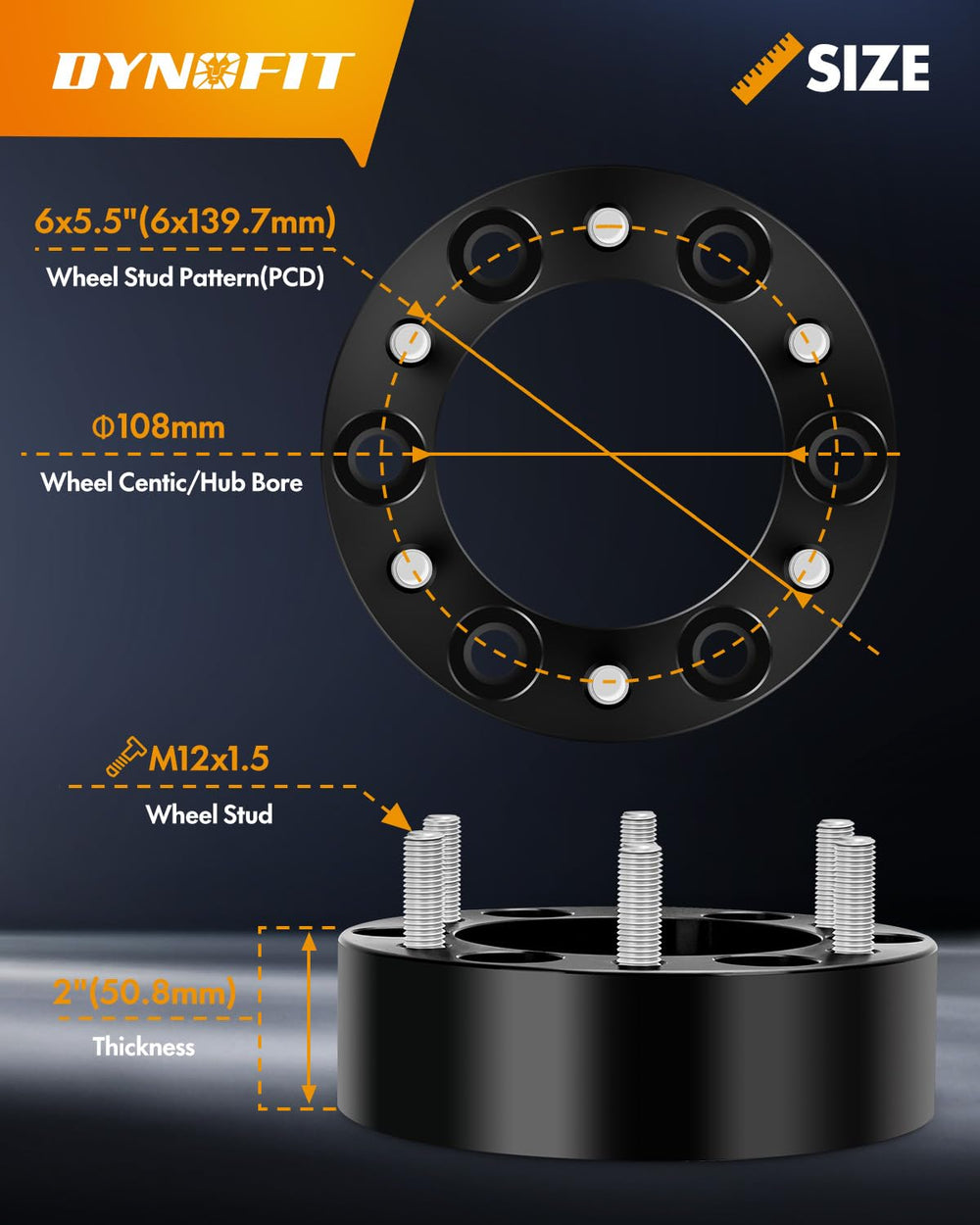 dynofit side profile highlighting 2 inch thickness for tire clearance