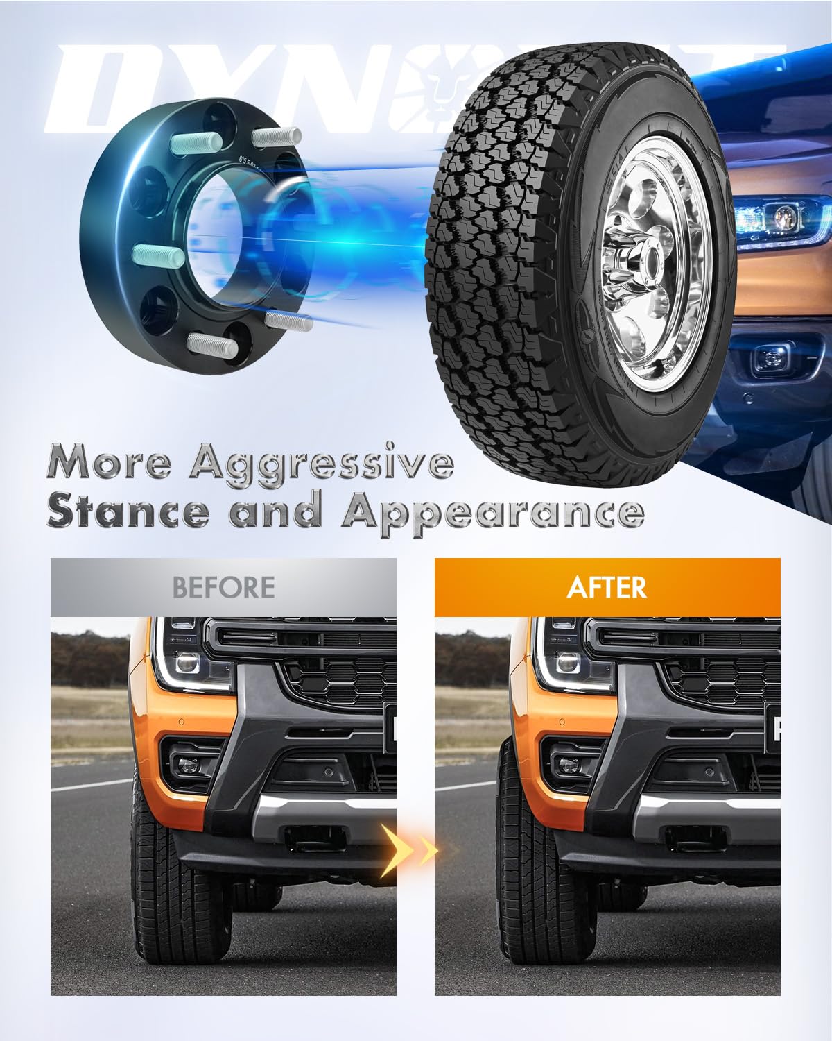 dynofit stacked spacers showing exact 1.5 inch thickness for tire fitment planning benefit