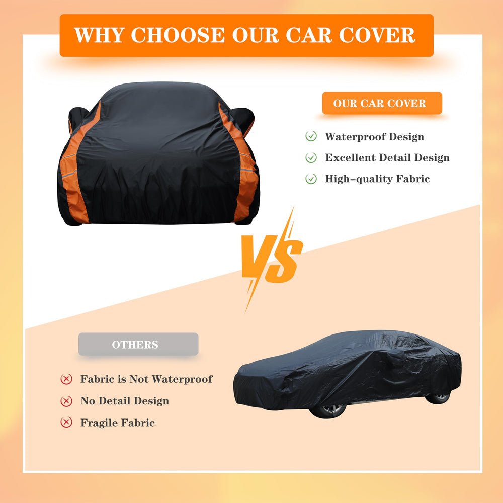 DYTARGET covered car in driveway conveying all-weather outdoor protection