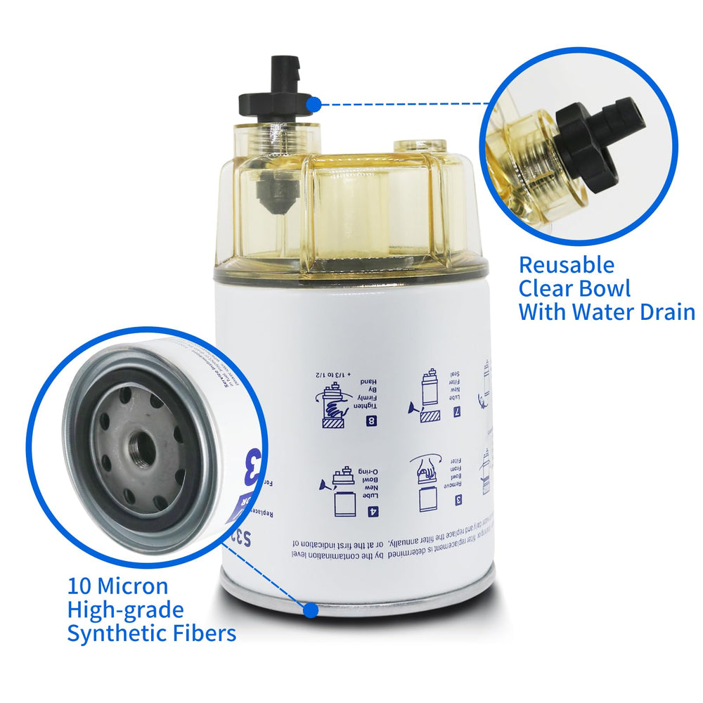 DZFST.FI filter installed on an outboard illustrating engine protection benefit