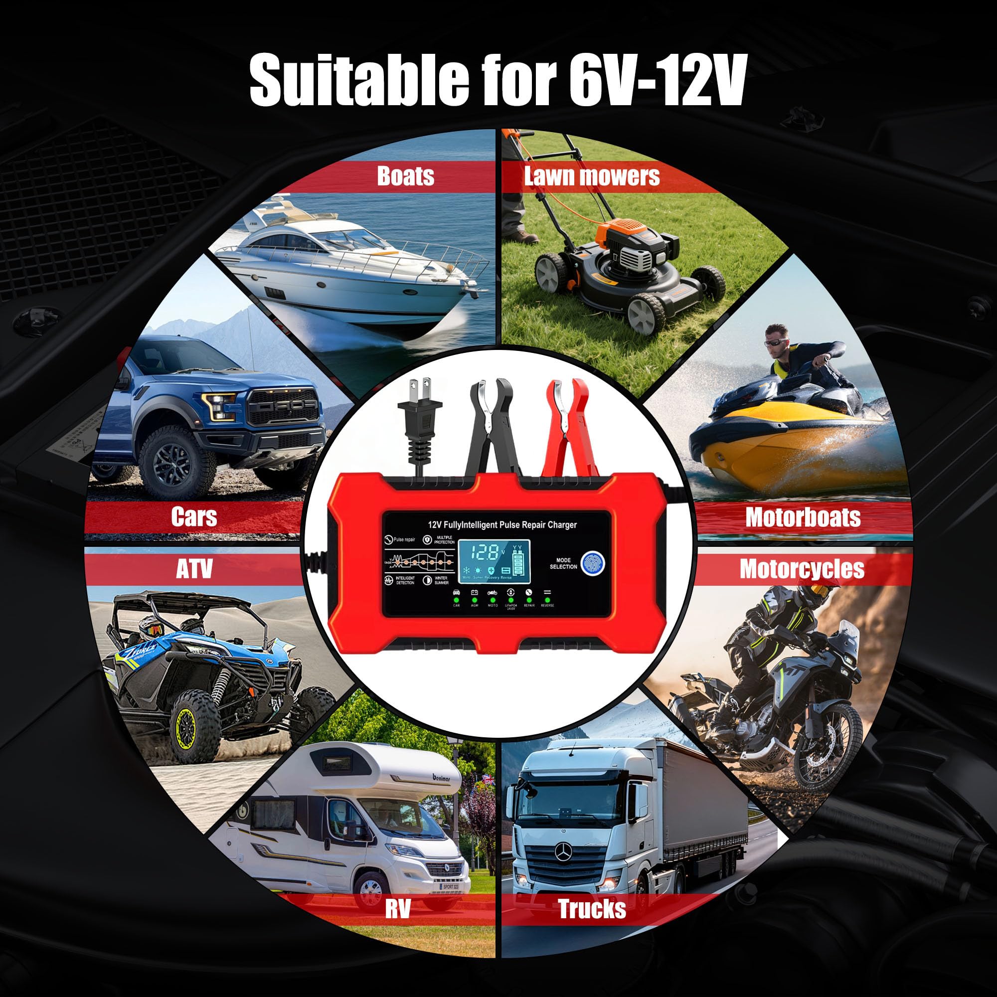 DZPIMROI attached to a motorcycle battery showing convenient seasonal upkeep