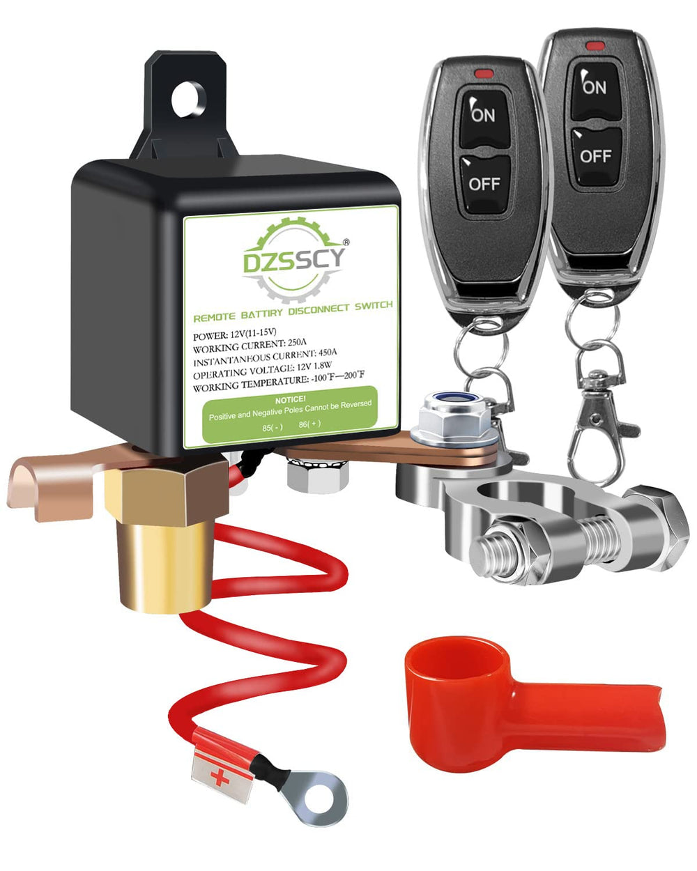 DZSSCY front view of remote battery disconnect switch showing compact design and durability