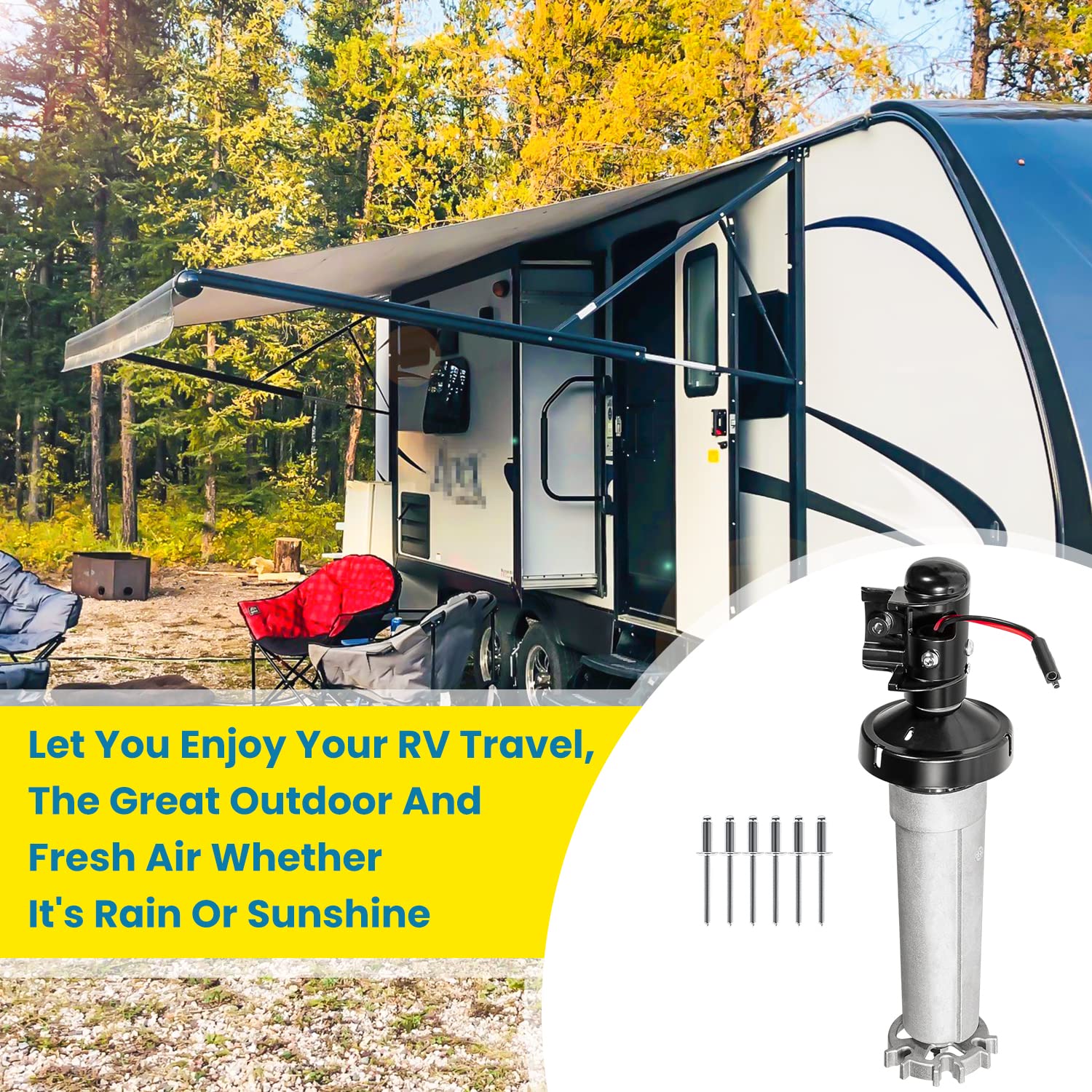 E-cowlboy assembly installed in RV awning for smooth extend and retract operation