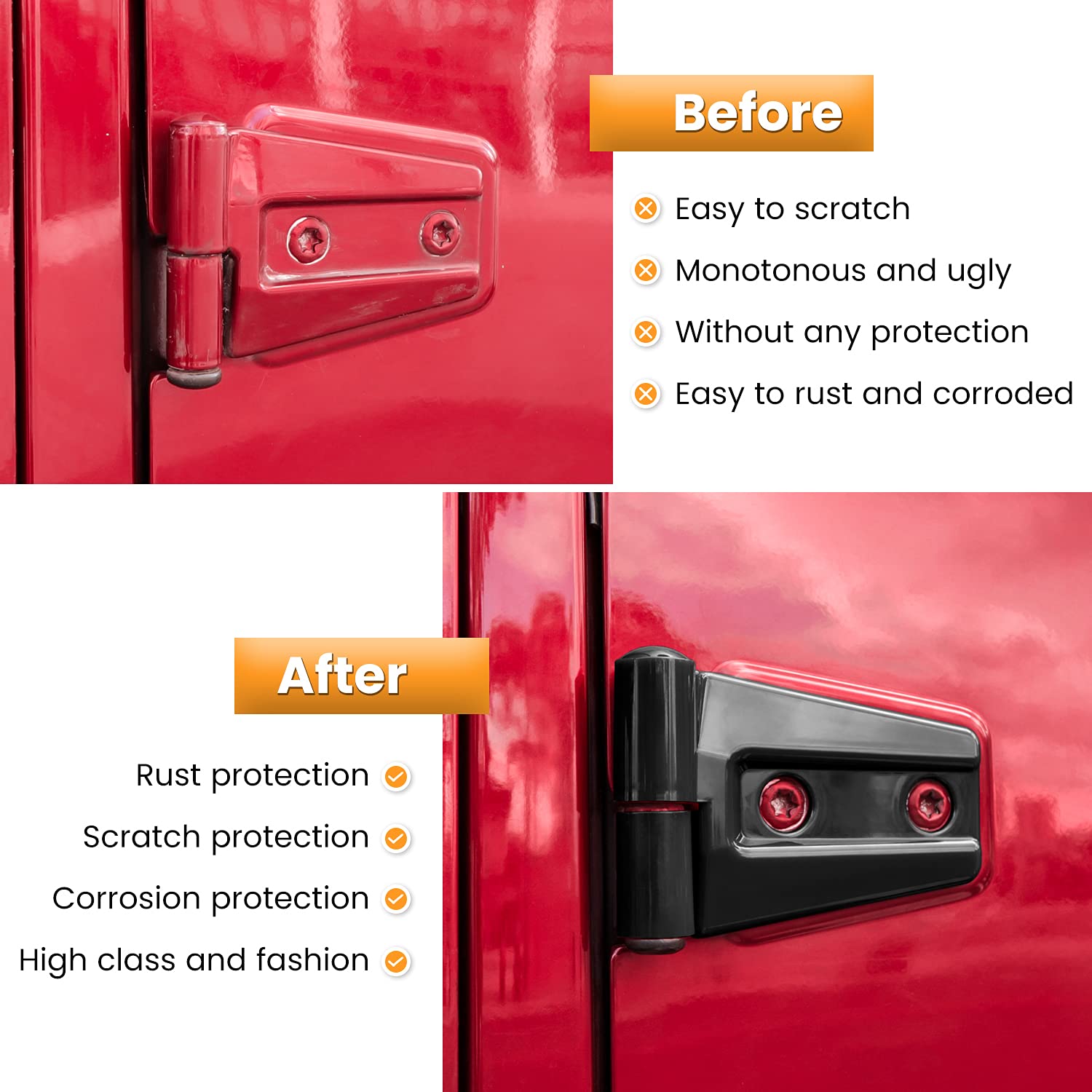 E-cowlboy door open angle demonstrating easy tool-free installation