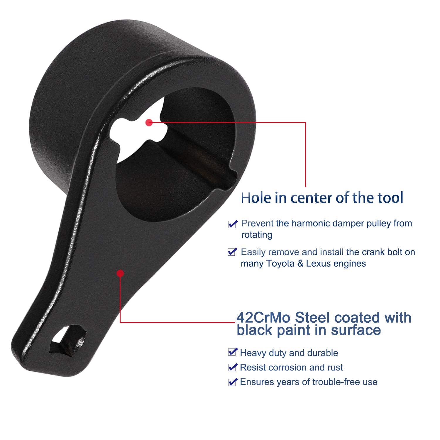 E-cowlboy harmonic damper tool closeup showing bolt pattern and low profile