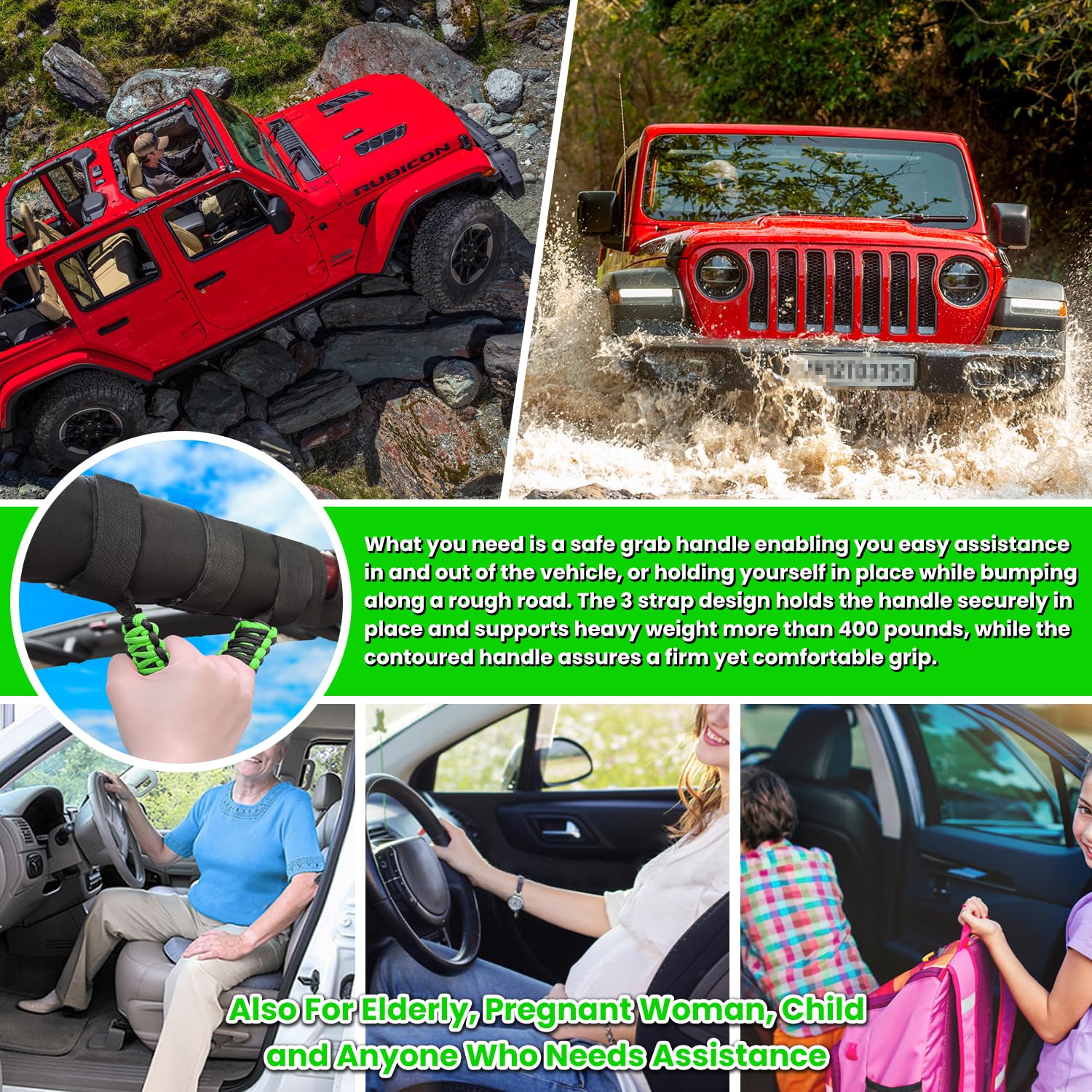 E-cowlboy grab handle installed by front seat providing easy entry