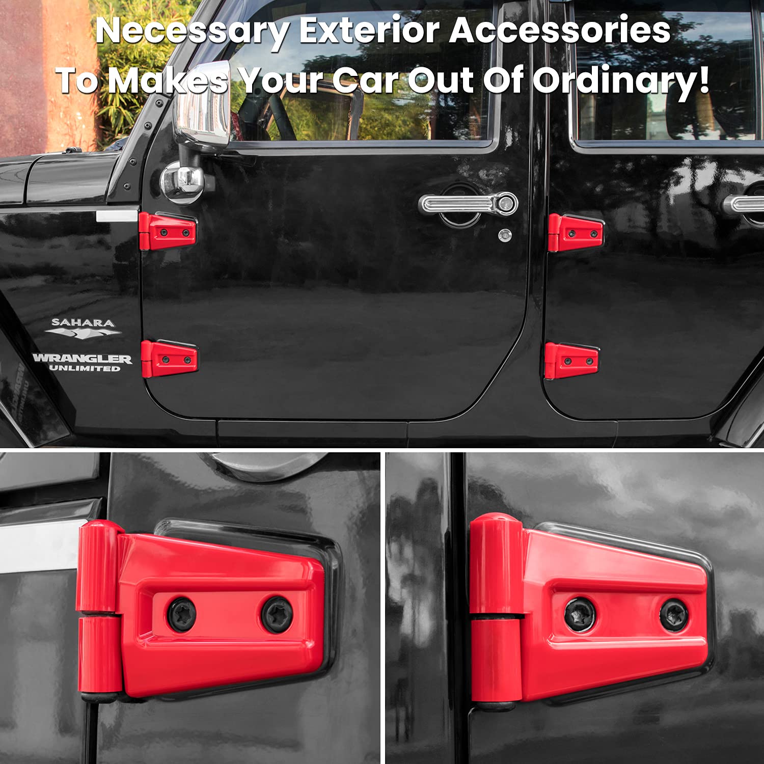 E-cowlboy installed on Jeep door hinge highlighting neat appearance